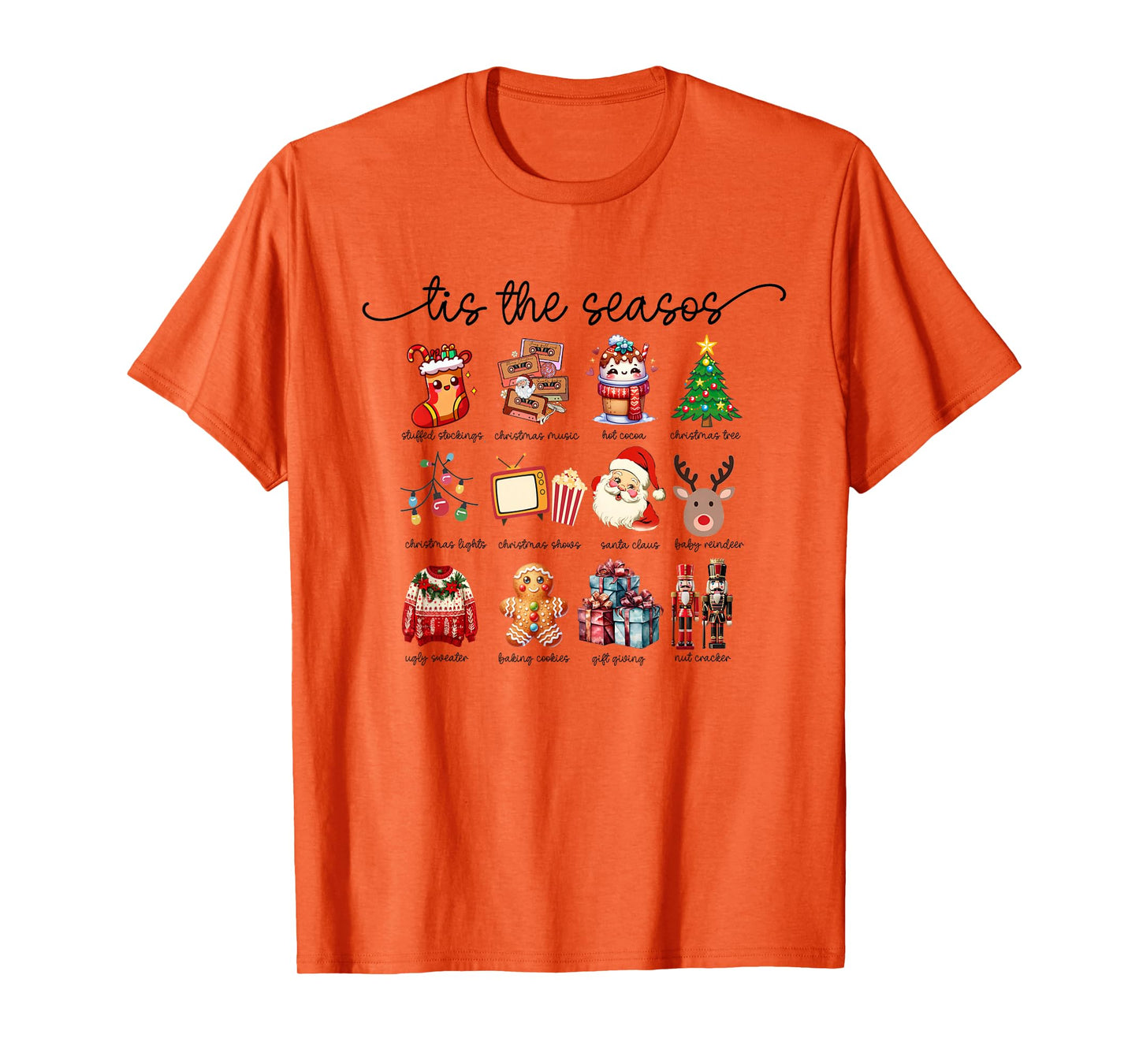 Cute Retro Christmas Icons Santa Tree Gingerbread Festive T-Shirt