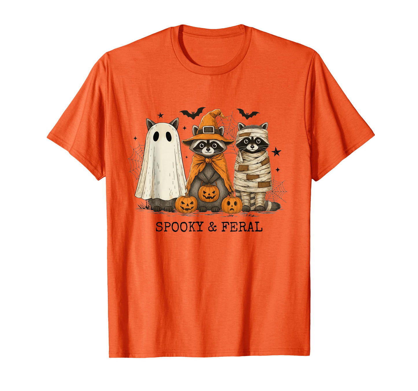 Spooky and Feral Funny Ghost Witch Raccoon Halloween T-Shirt