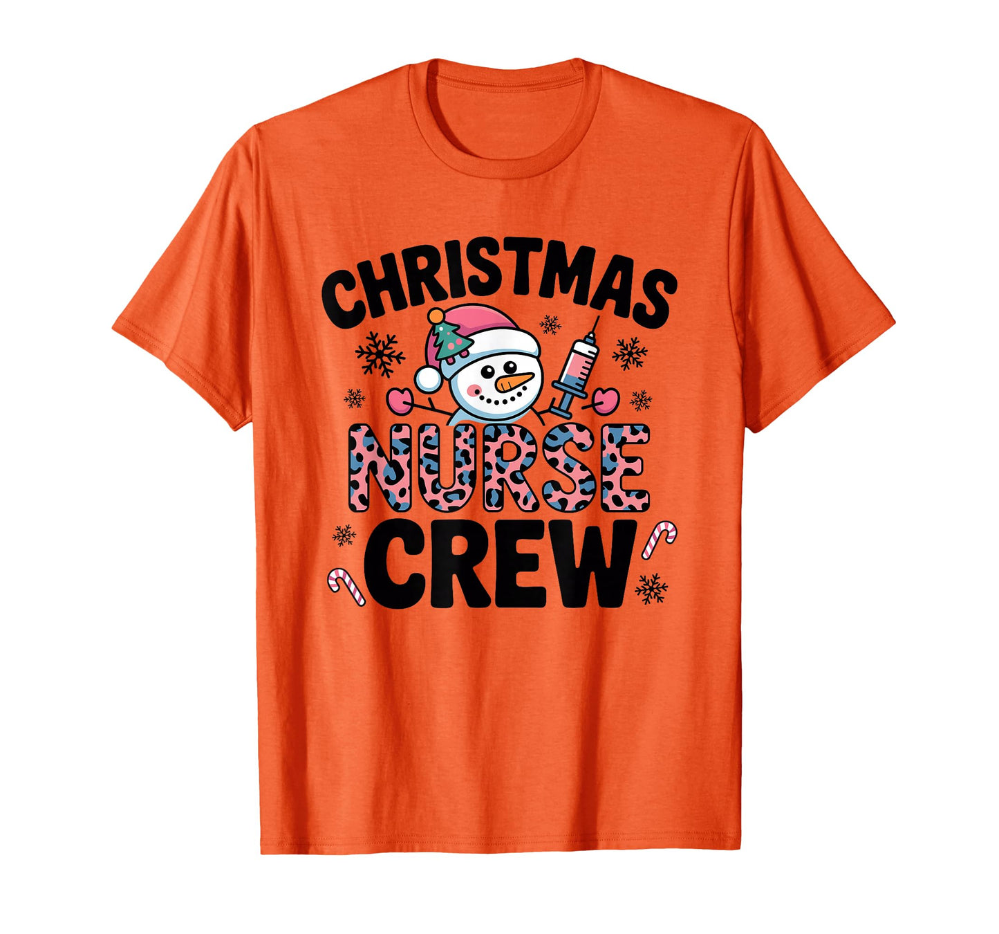 Nurse Christmas Crew Snowman Pink Leopard Print T-Shirt