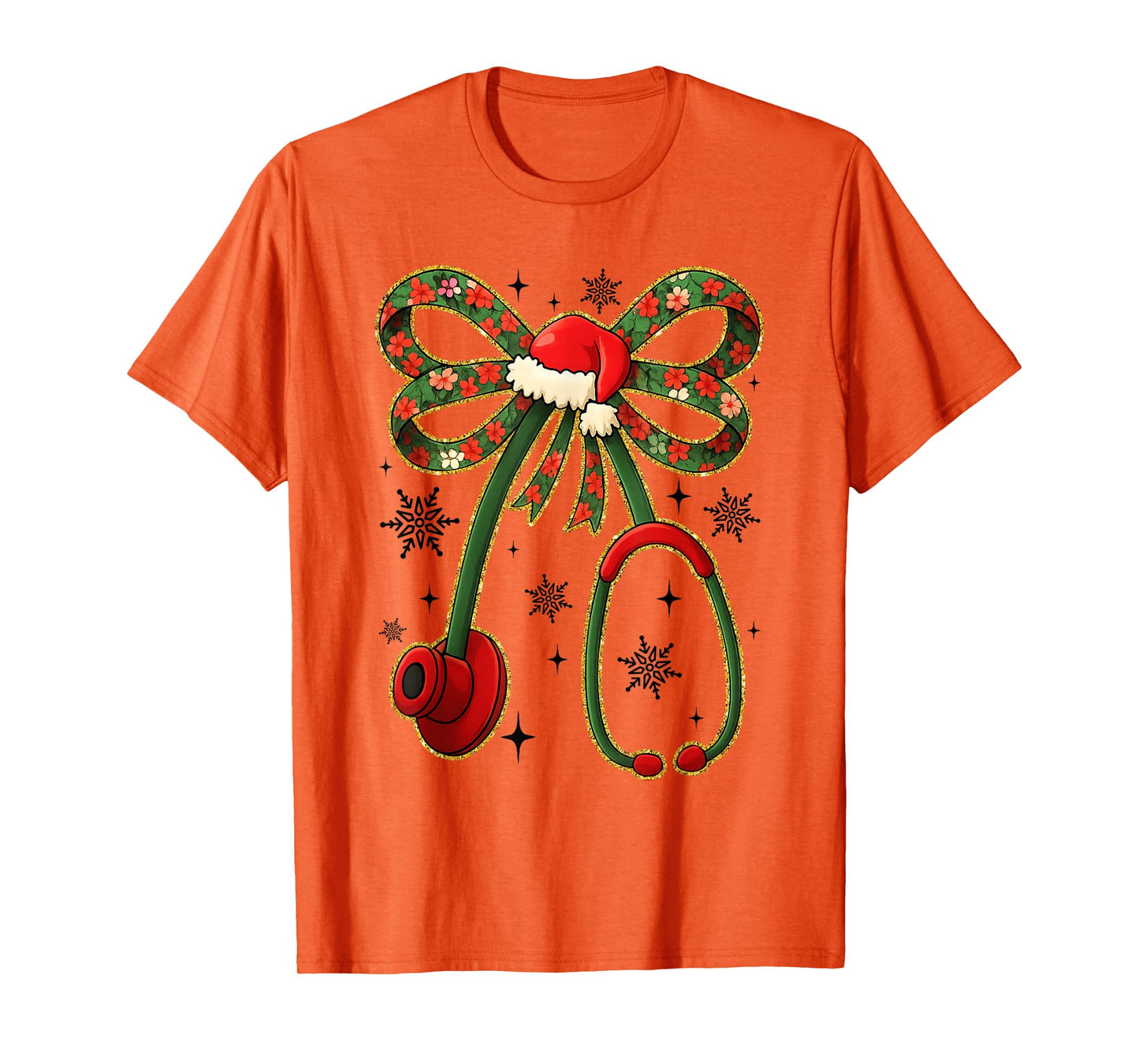 Nurse Stethoscope Christmas Bow Santa Hat Holiday Medical T-Shirt