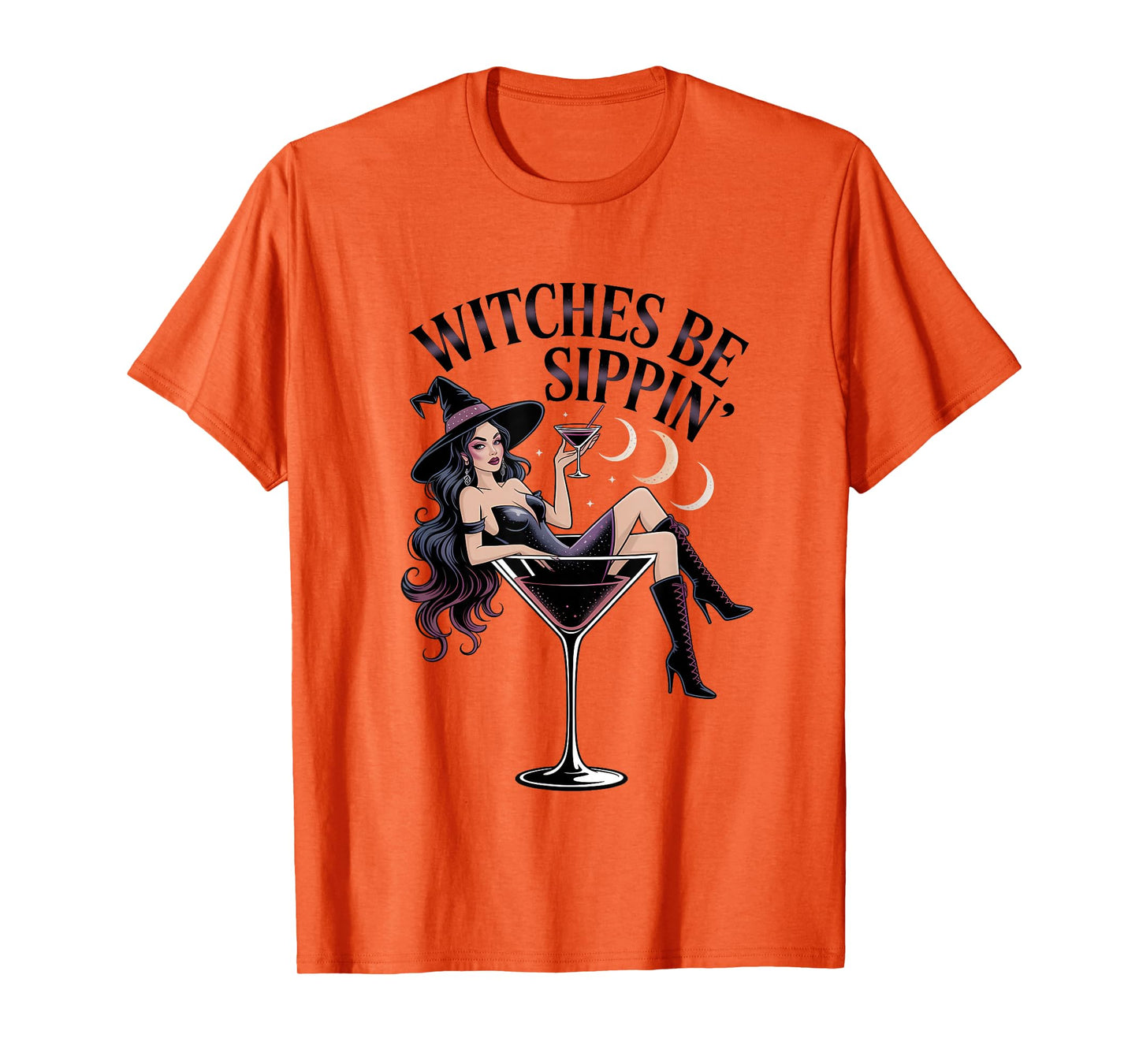 Witches Be Sippin Halloween Witch Martini Moon Phases T-Shirt