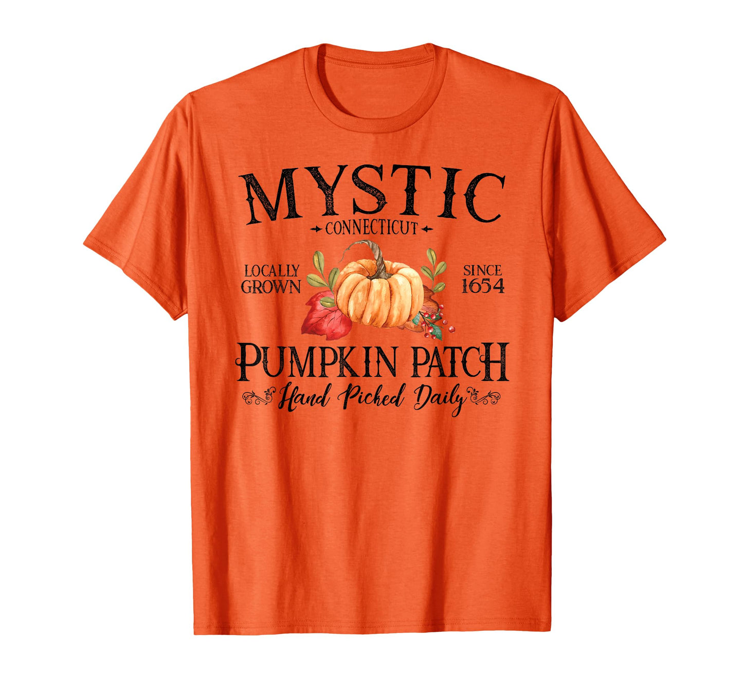 Mystic Connecticut Pumpkin Patch Fall Black Letters T-Shirt