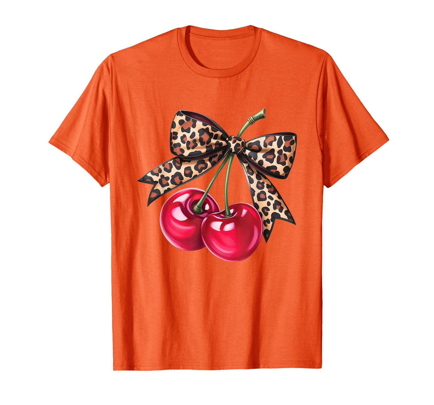 Leopard Bow Cherries Retro Aesthetic Fruit Rockabilly Women T-Shirt