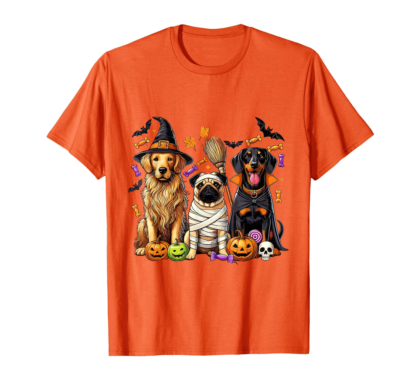 Halloween Dog Funny Spooky Pug Golden Retriever Doberman Tee T-Shirt