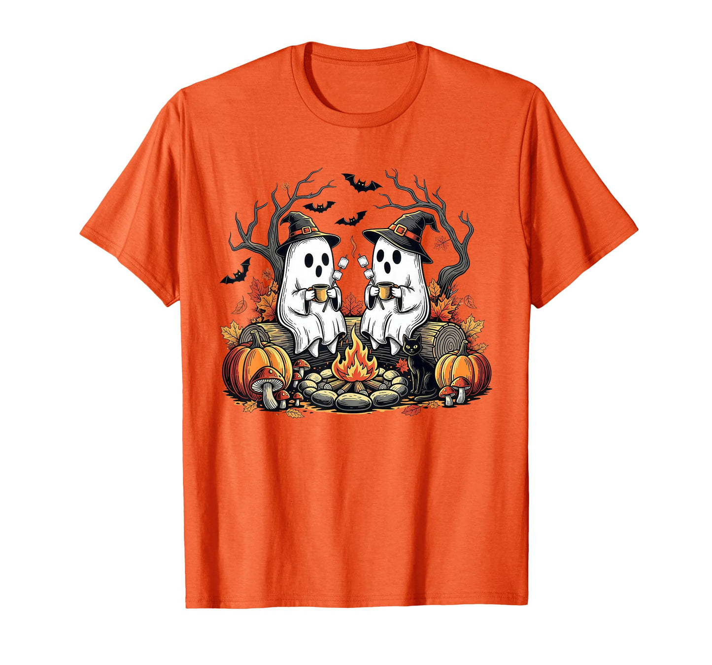 Cute Ghosts Camping Campfire Mashmallow Spooky Halloween T-Shirt