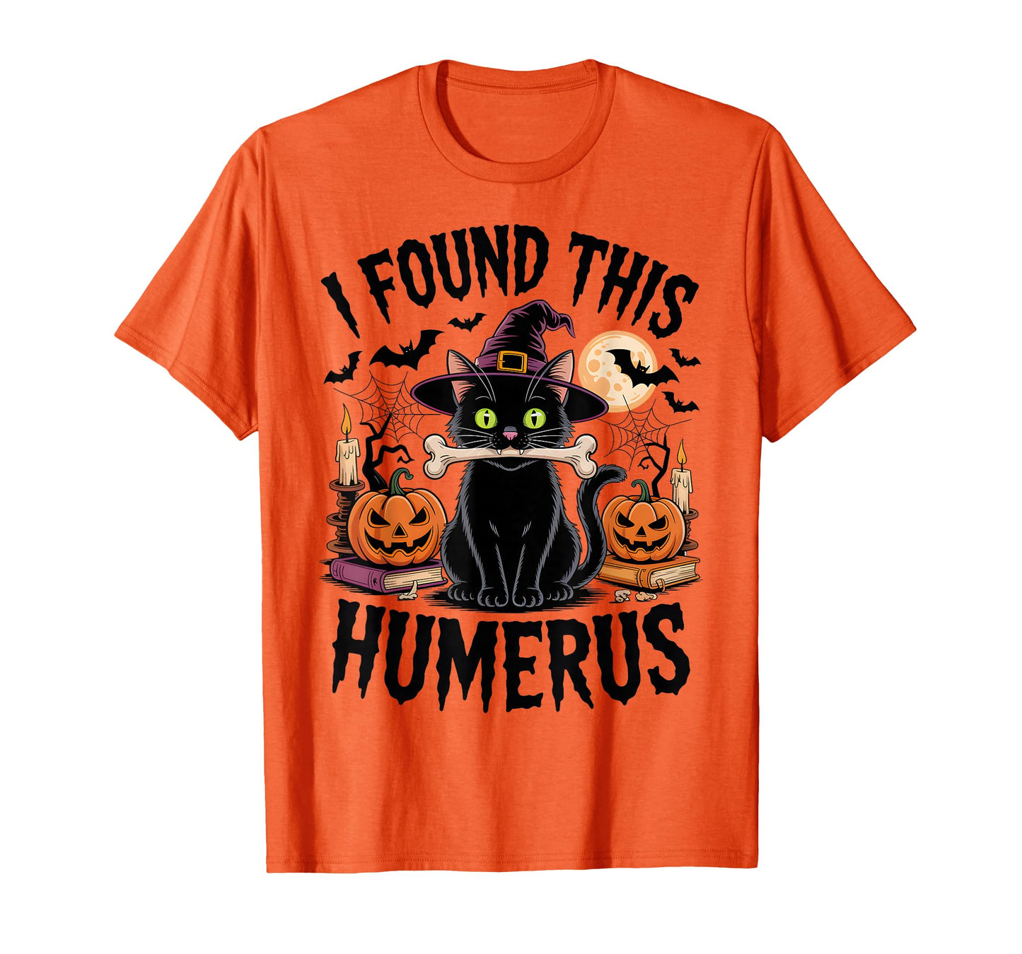 I Found This Humerus Vintage Witch Scary Black Cat Halloween T-Shirt