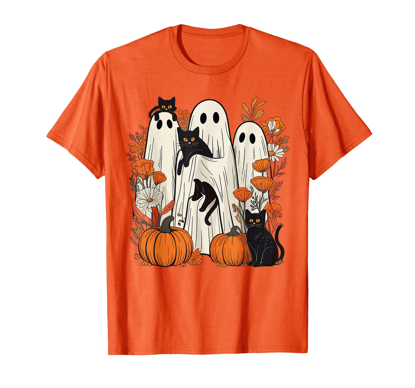 Retro Halloween Ghost Holding Black Cat Costume Men Women T- T-Shirt