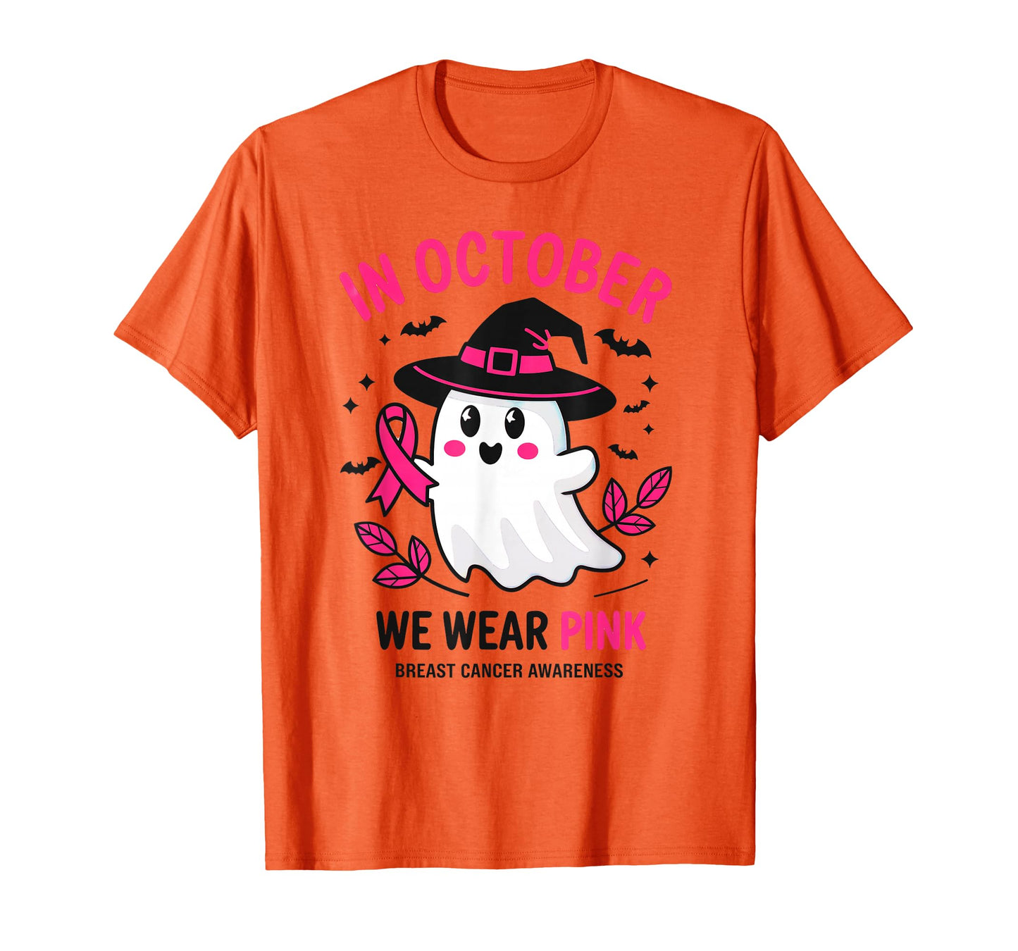 in October We Wear Pink Breast Cancer Awareness Halloween T-Shirt
