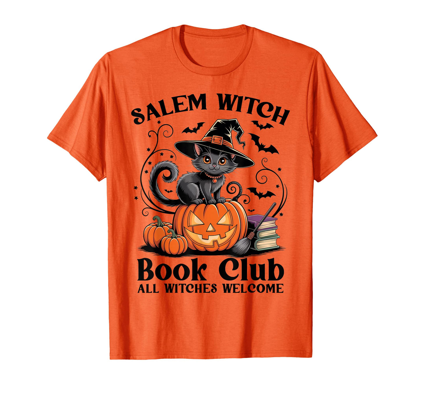 Salem Witch Book Club All Witches Welcome Spooky Cat T-Shirt