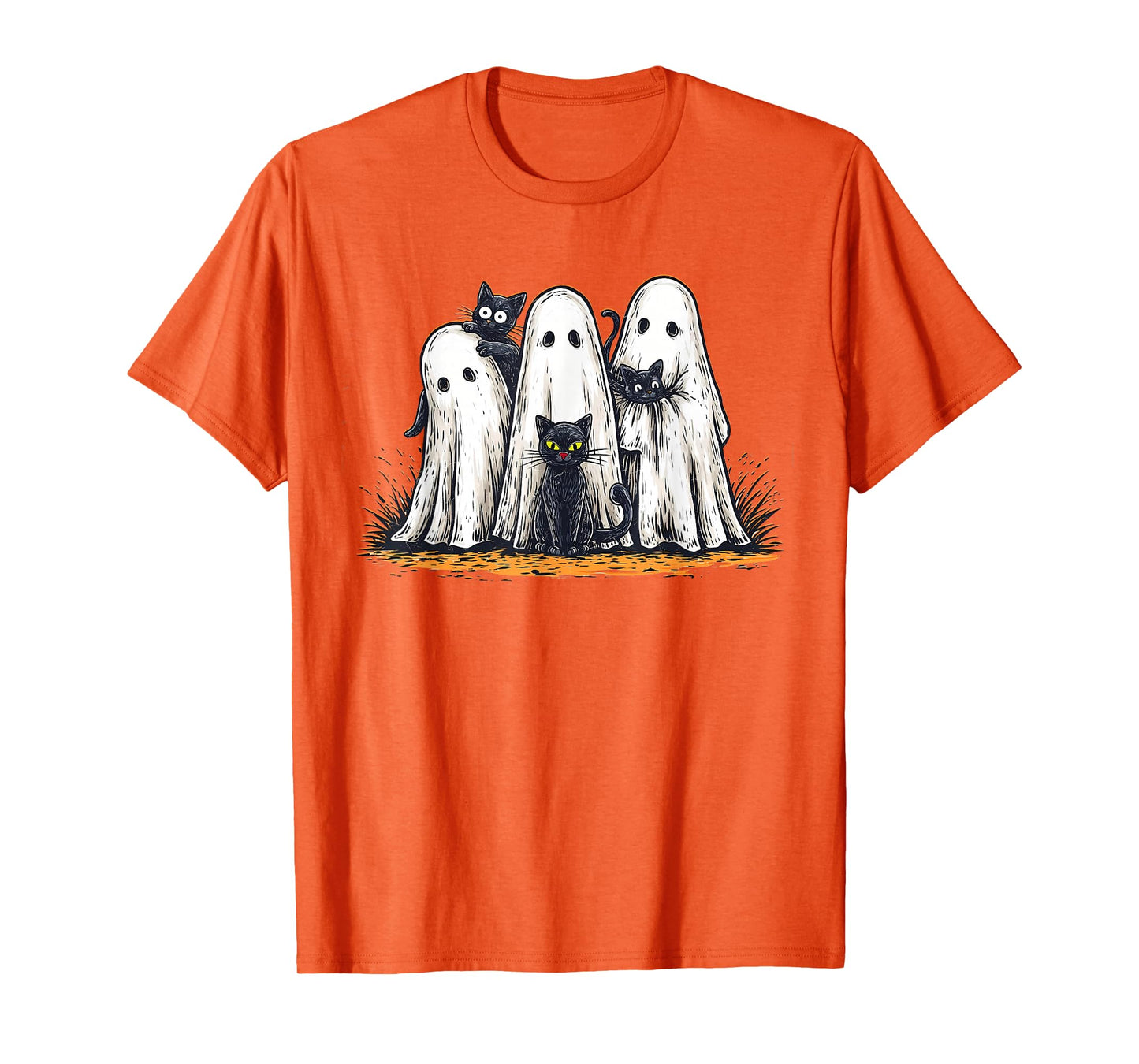 Funny Ghosts Holding Black Cats Halloween Ghost Cat Lovers T-Shirt