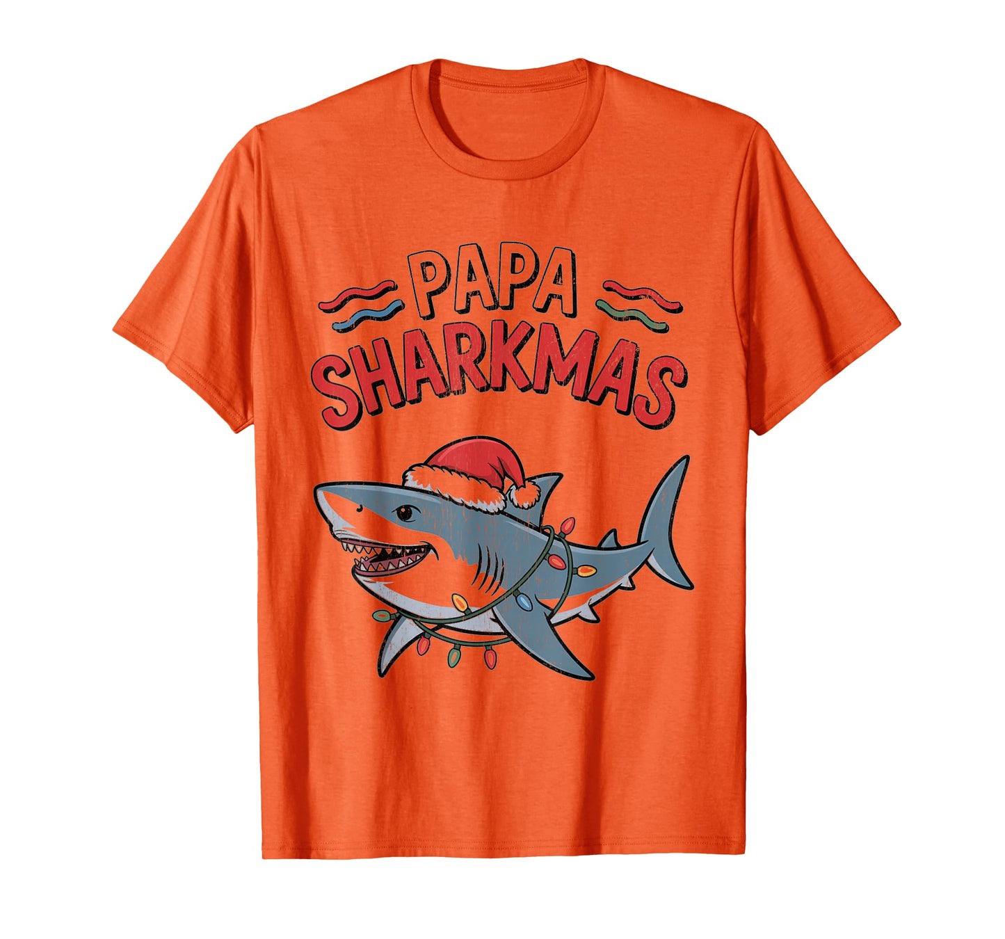 Papa Sharkmas Funny Shark Santa Hat Ugly Christmas Sweater T-Shirt