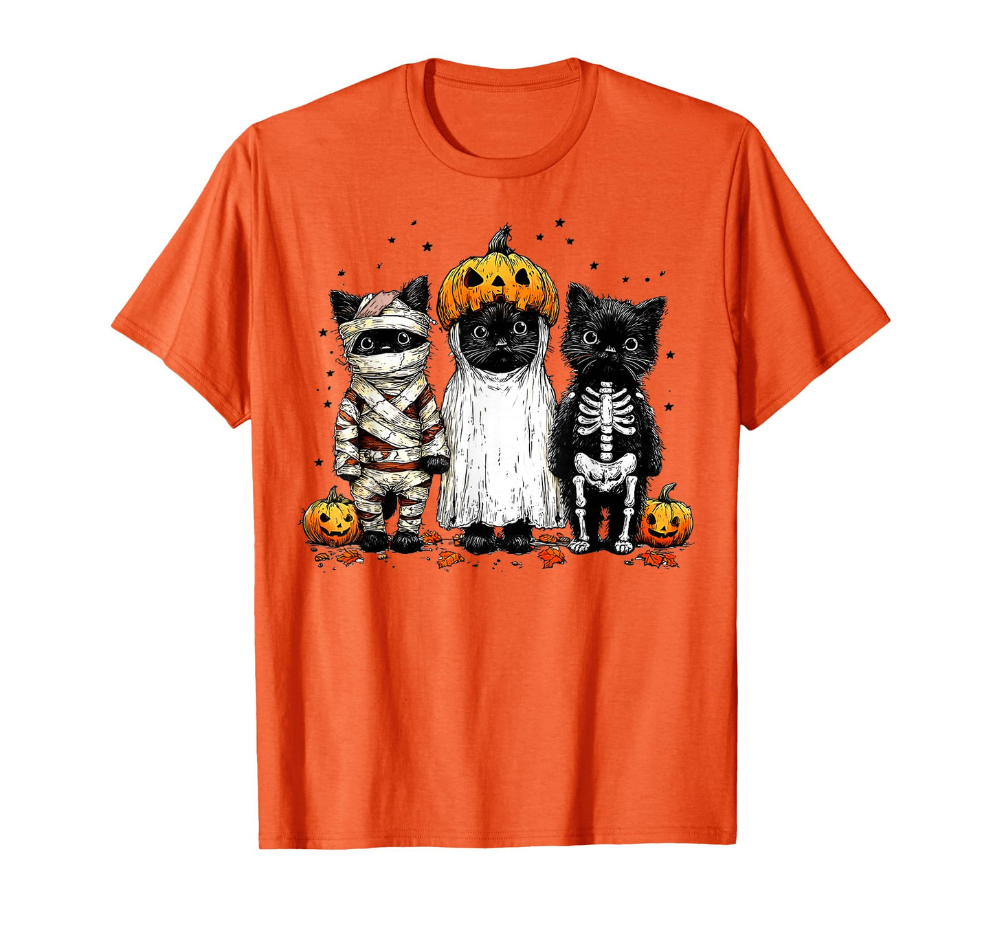 Vintage Black Cat Pumpkin Ghost Cat Halloween Men Women Kid T-Shirt