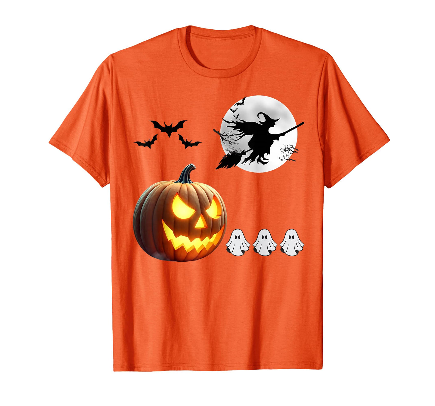 Halloween Jack o Lantern Pumpkin Eating Ghosts and Full Moon T-Shirt