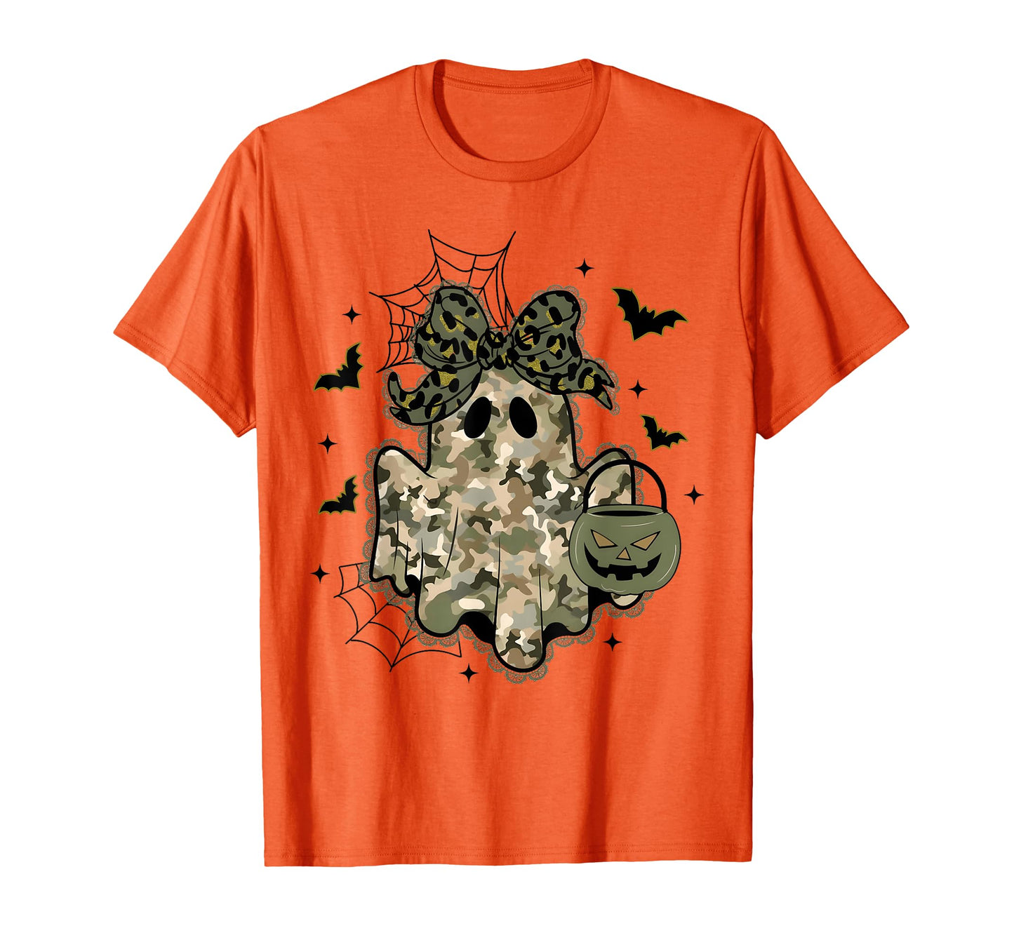 Lace Ghost Coquette Bow Camo Halloween Girly Women Girls T-Shirt