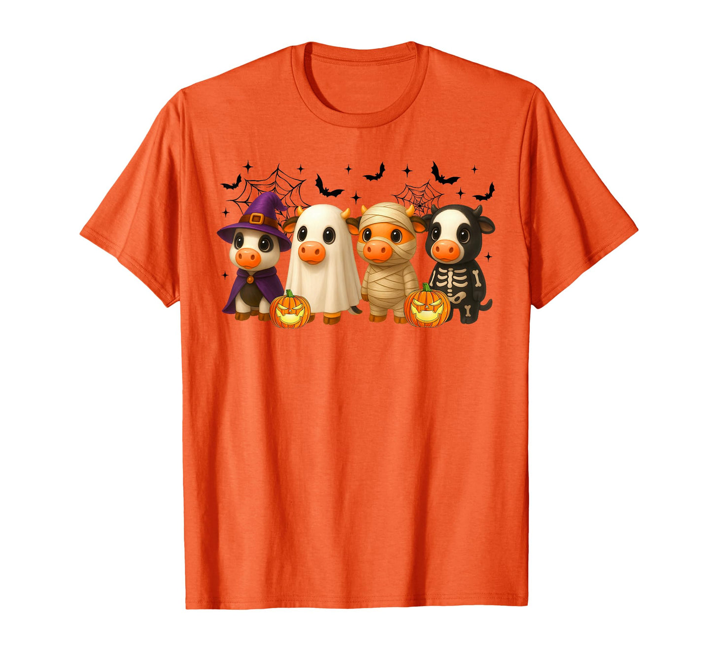 Cows in Witch Skeleton Ghost Costume Happy Halloween Day T-Shirt