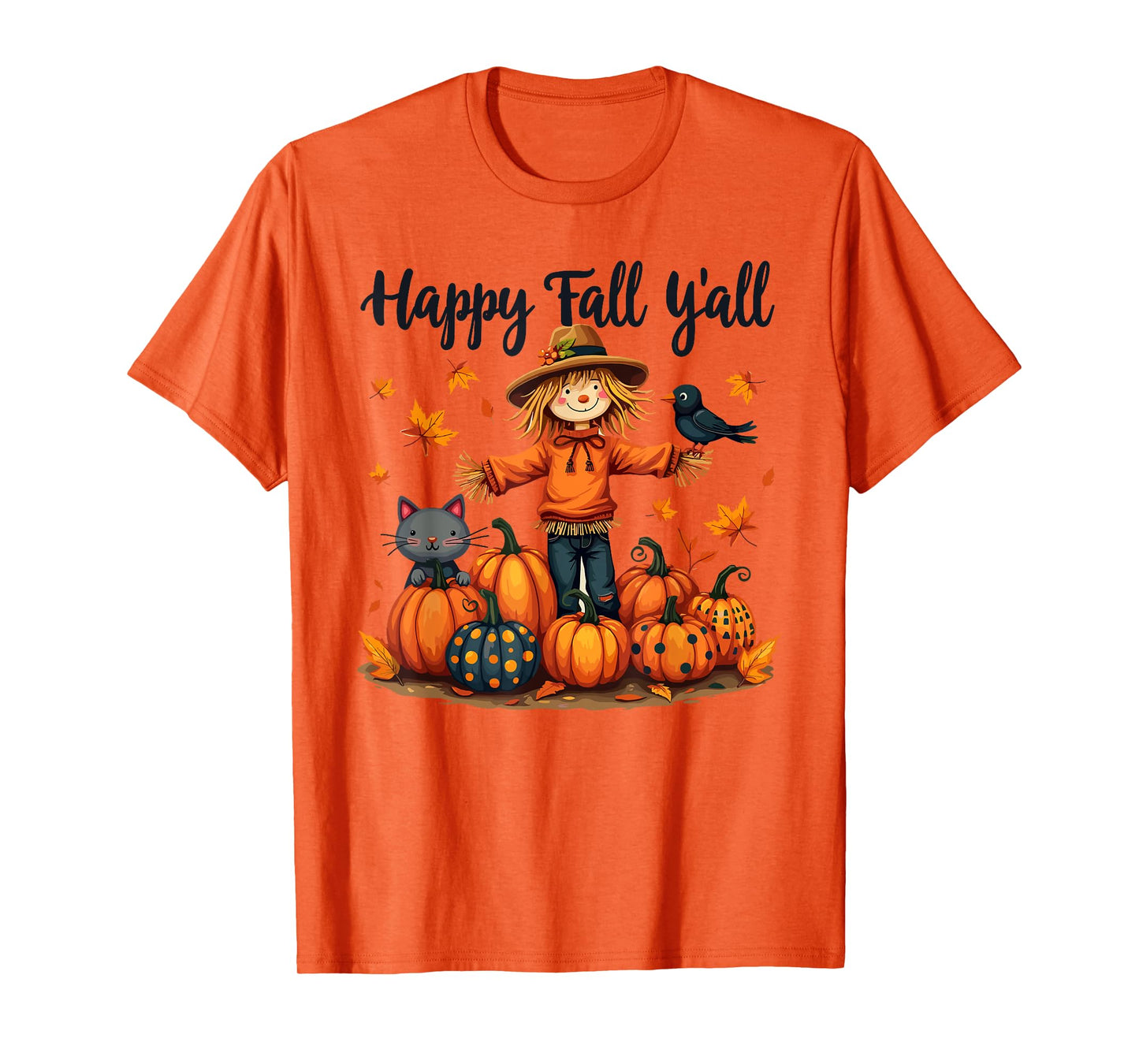 Scarecrow Happy Fall Y'all Thanksgiving Halloween Women Men T-Shirt
