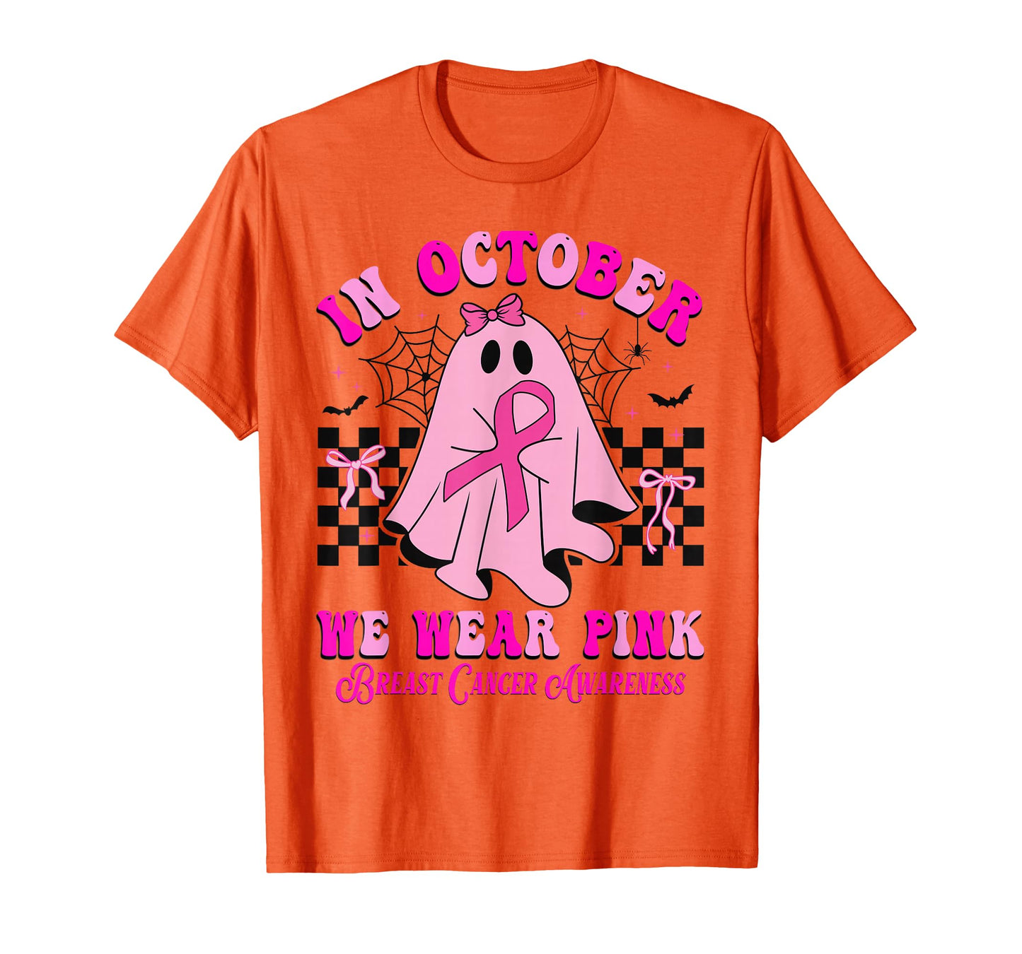 In October We Wear Pink Ghost Halloween Breast Cancer Ribbon T-Shirt