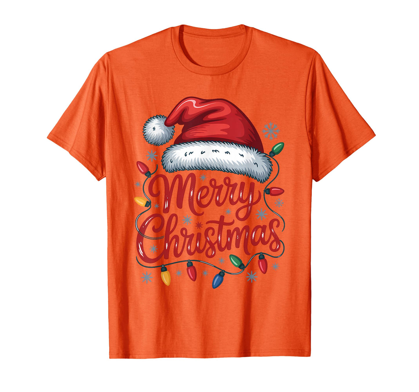 Merry Christmas Santa Hat Lights Red Xmas Family Men Women T-Shirt