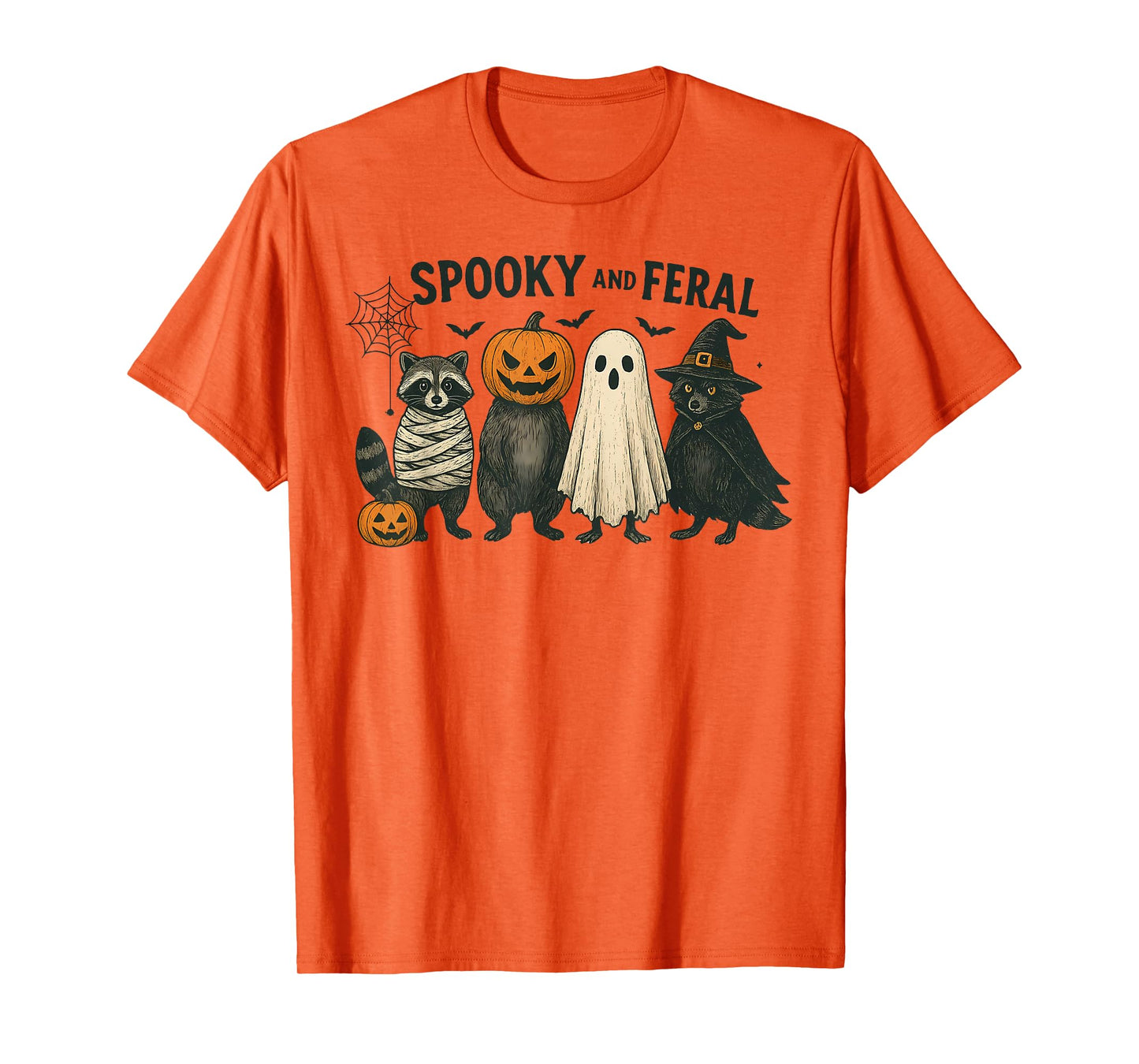 Spooky and Feral Halloween Witch Raccon Ghost Mummy Costume T-Shirt