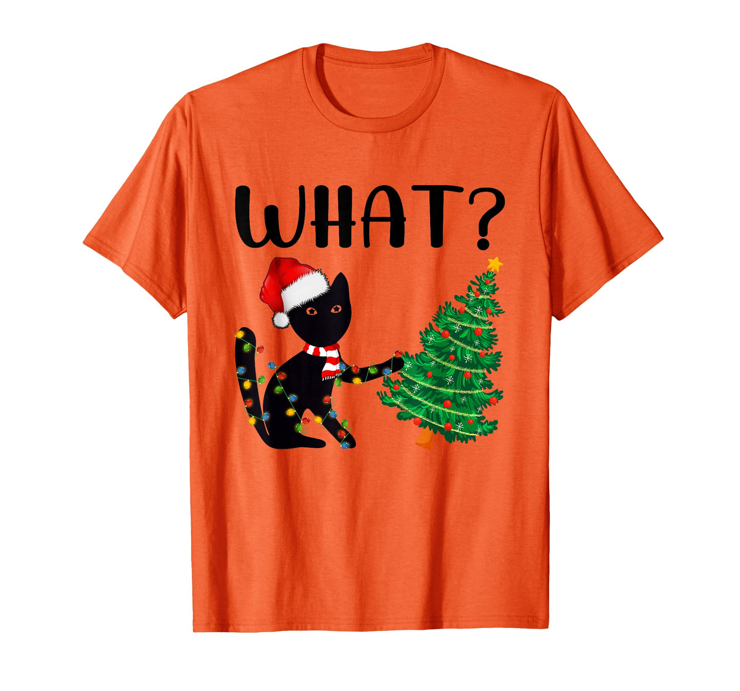 Black Cat Pushing Christmas Tree Funny Black Cat Lover Xmas T-Shirt