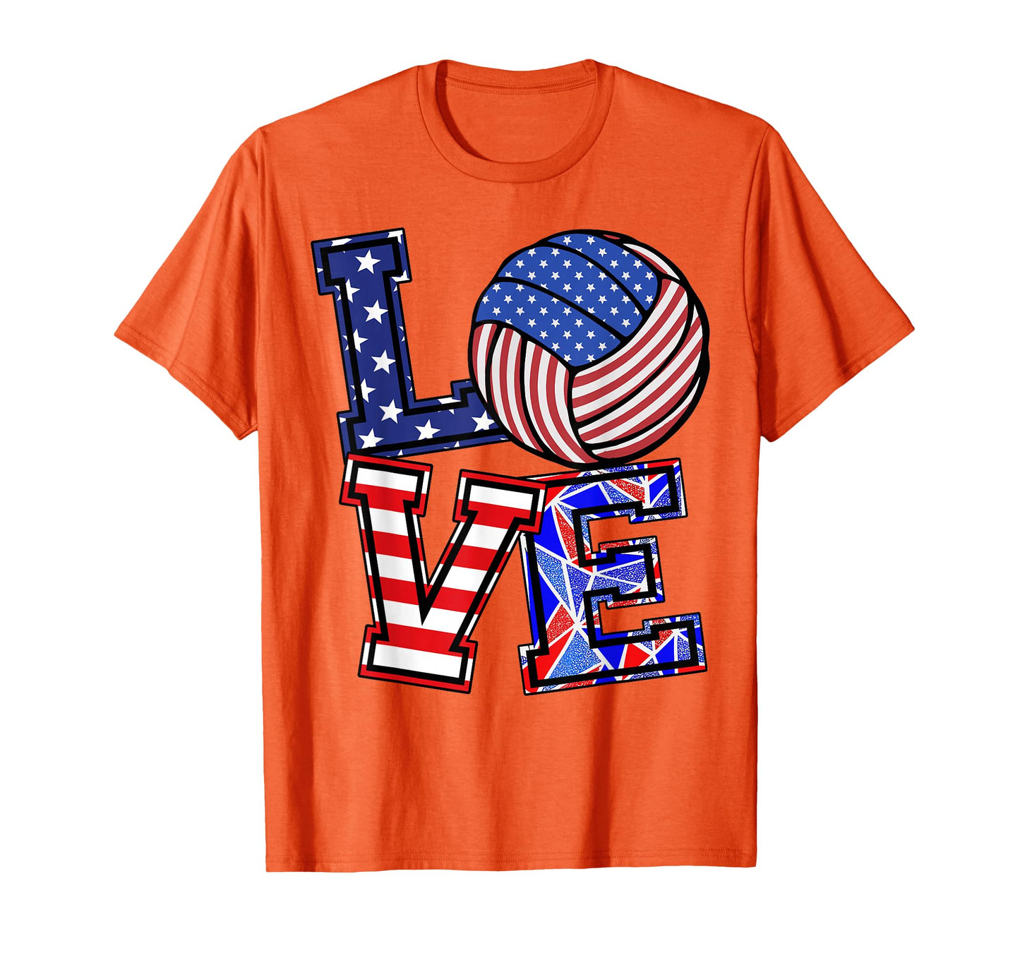 I Love Volleyball-Shirt Teen Girl American Flag 4th July USA T-Shirt