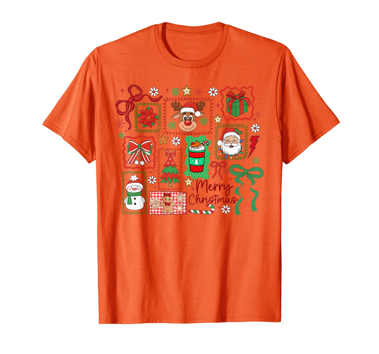 Merry Christmas Reindeer Santa Snowman Coquette Bow Girly T-Shirt