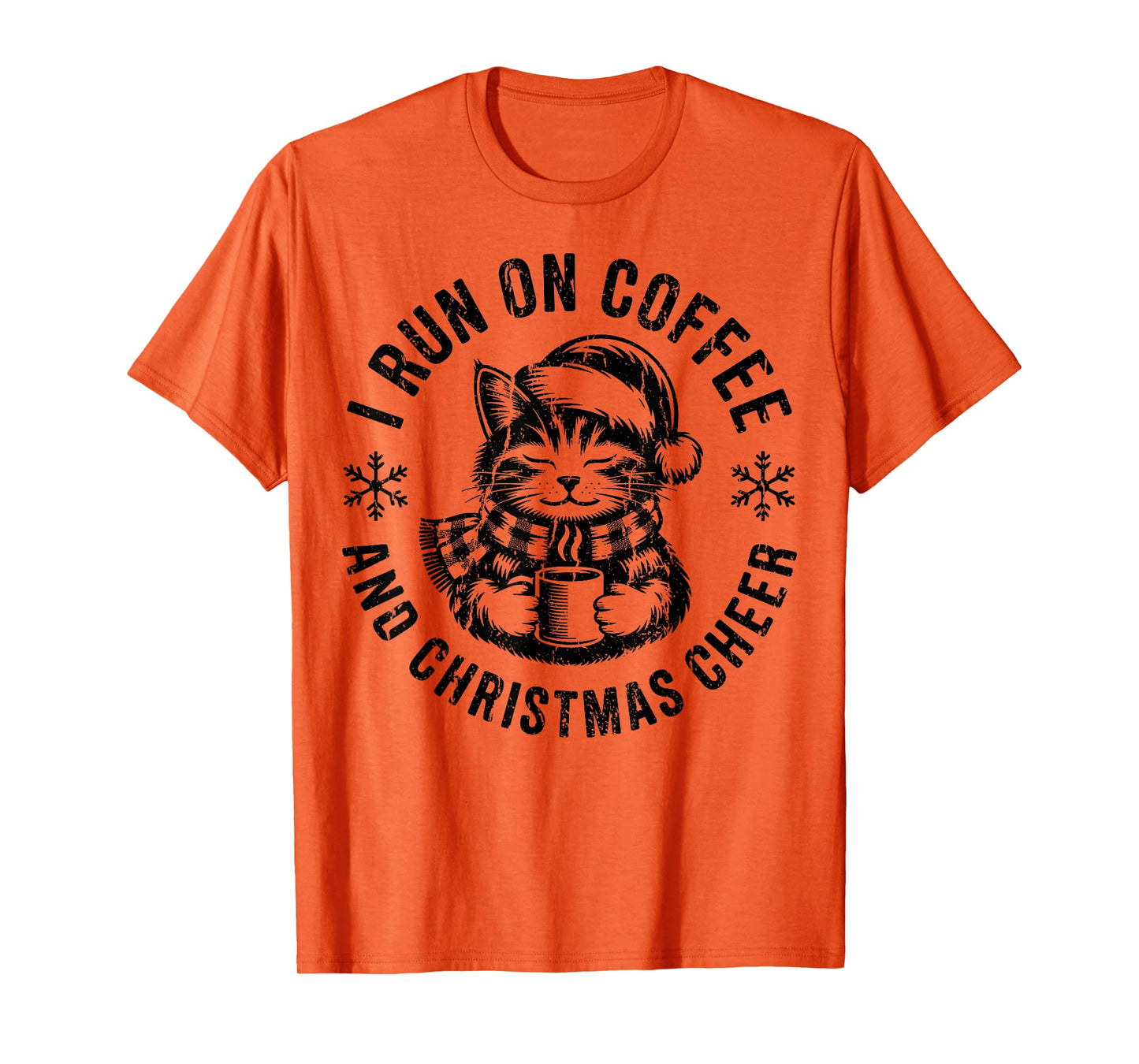 I Run on Coffee and Christmas Cheer Cat Holiday T-Shirt