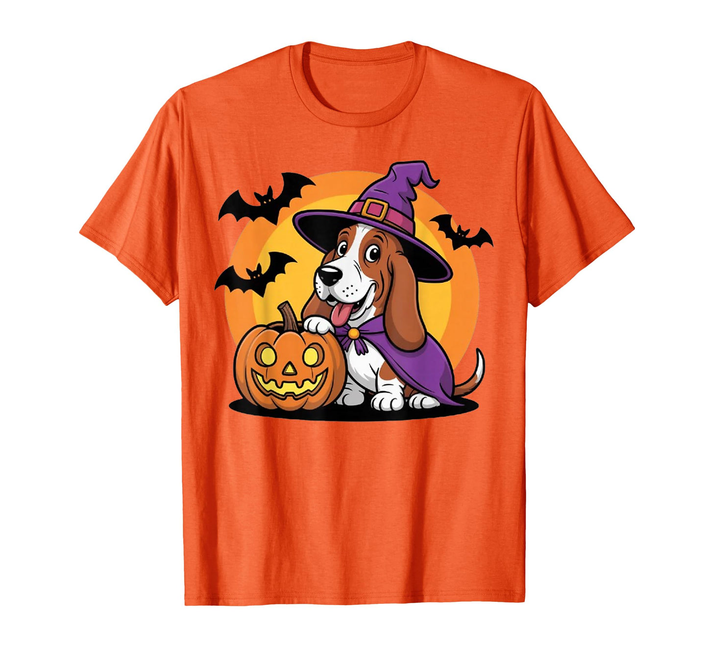 Pumpkin Bat Witch Spooky Dog, Cute Basset Hound Halloween T-Shirt