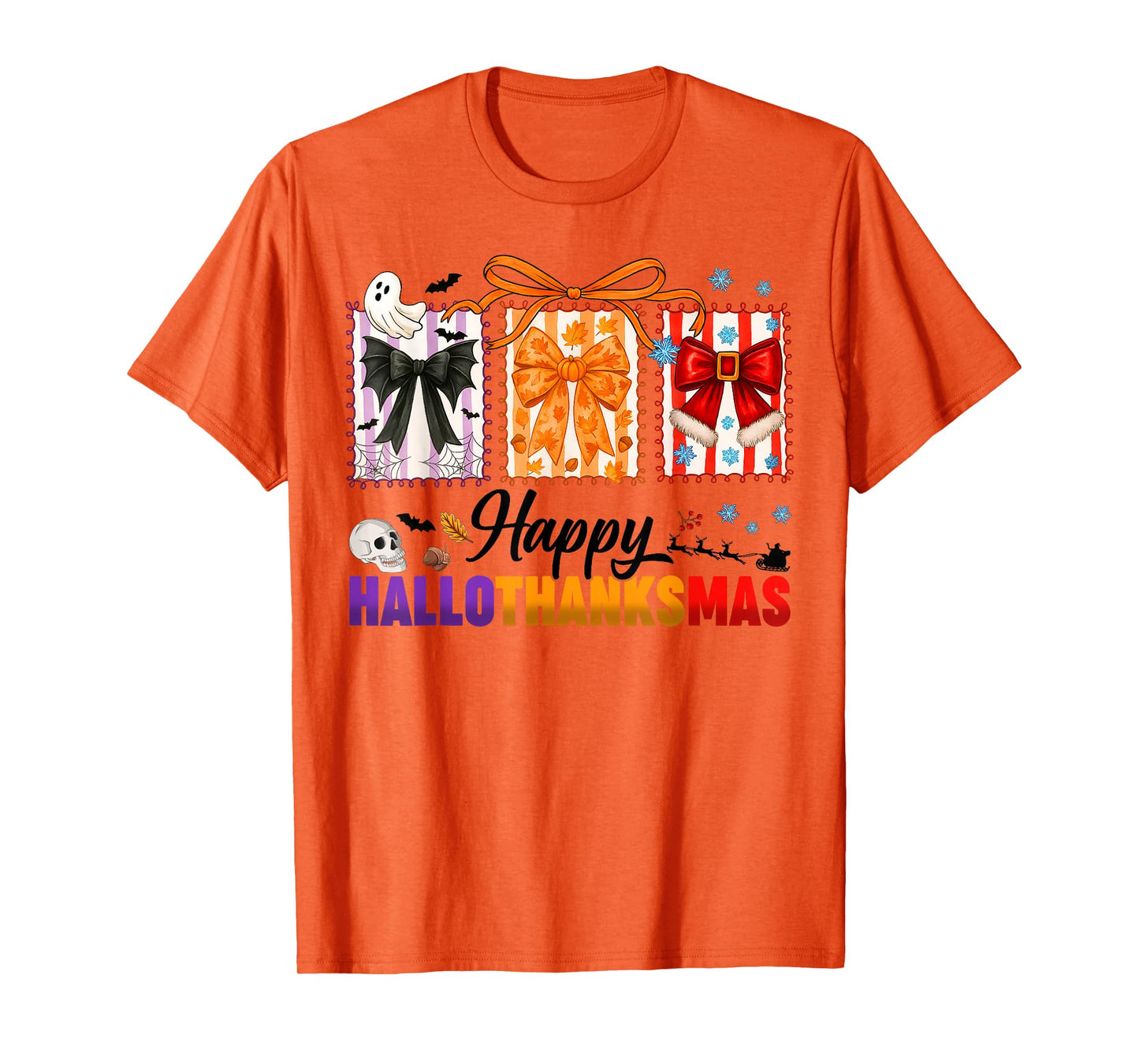 Happy Hallothanksmas Coquette Bows Halloween Thanksgiving T-Shirt
