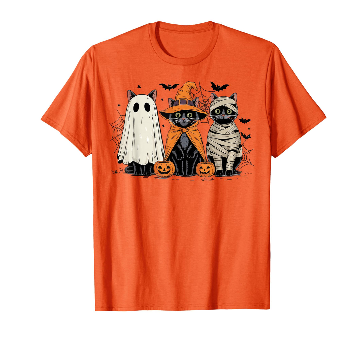 Retro Black Cat Witch Scary Halloween Pumpkin Men Women Kids T-Shirt