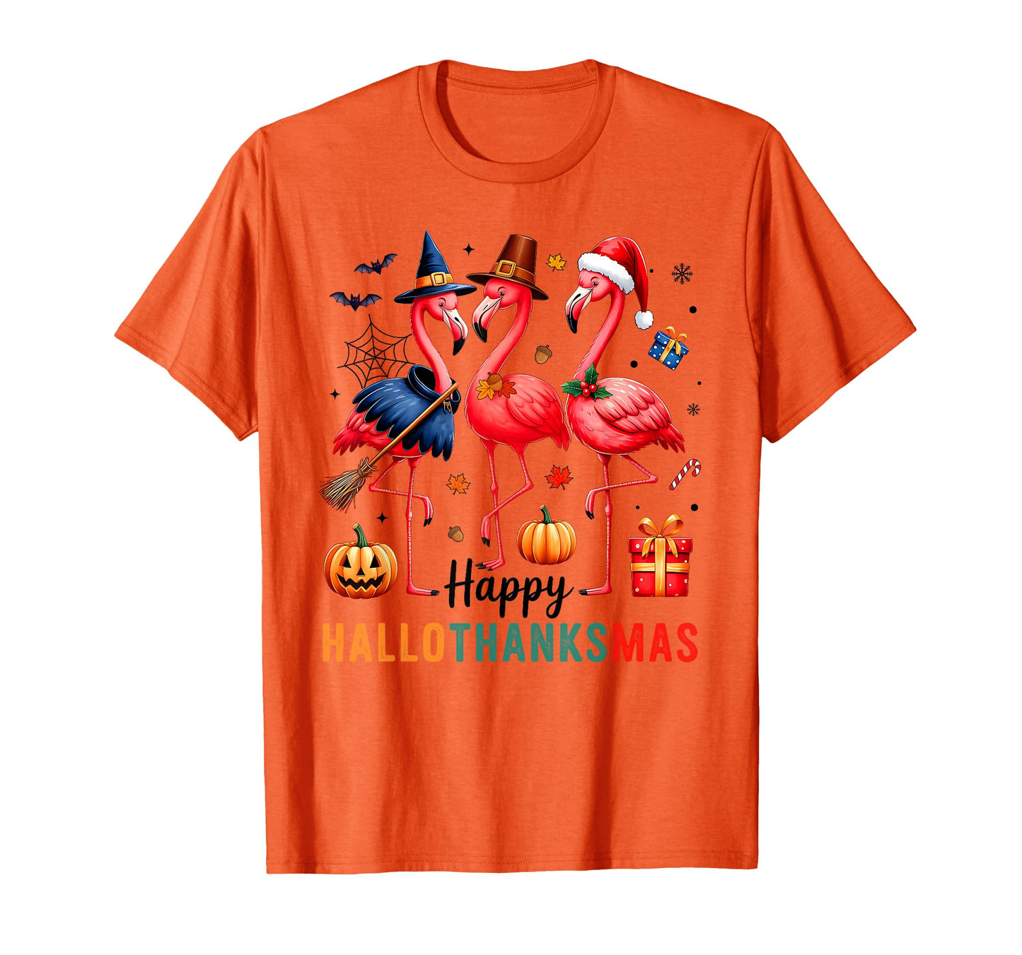 Flamingo Happy HalloThanksmas Funny Halloween Thanksgiving T-Shirt