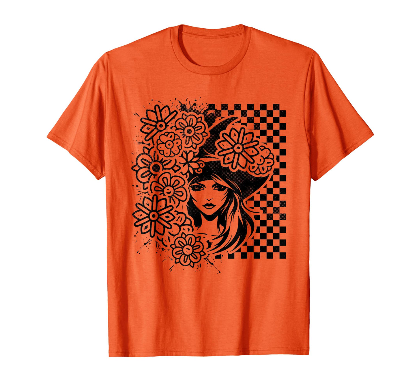 Checkered Witch Floral Spooky Season Halloween T-Shirt