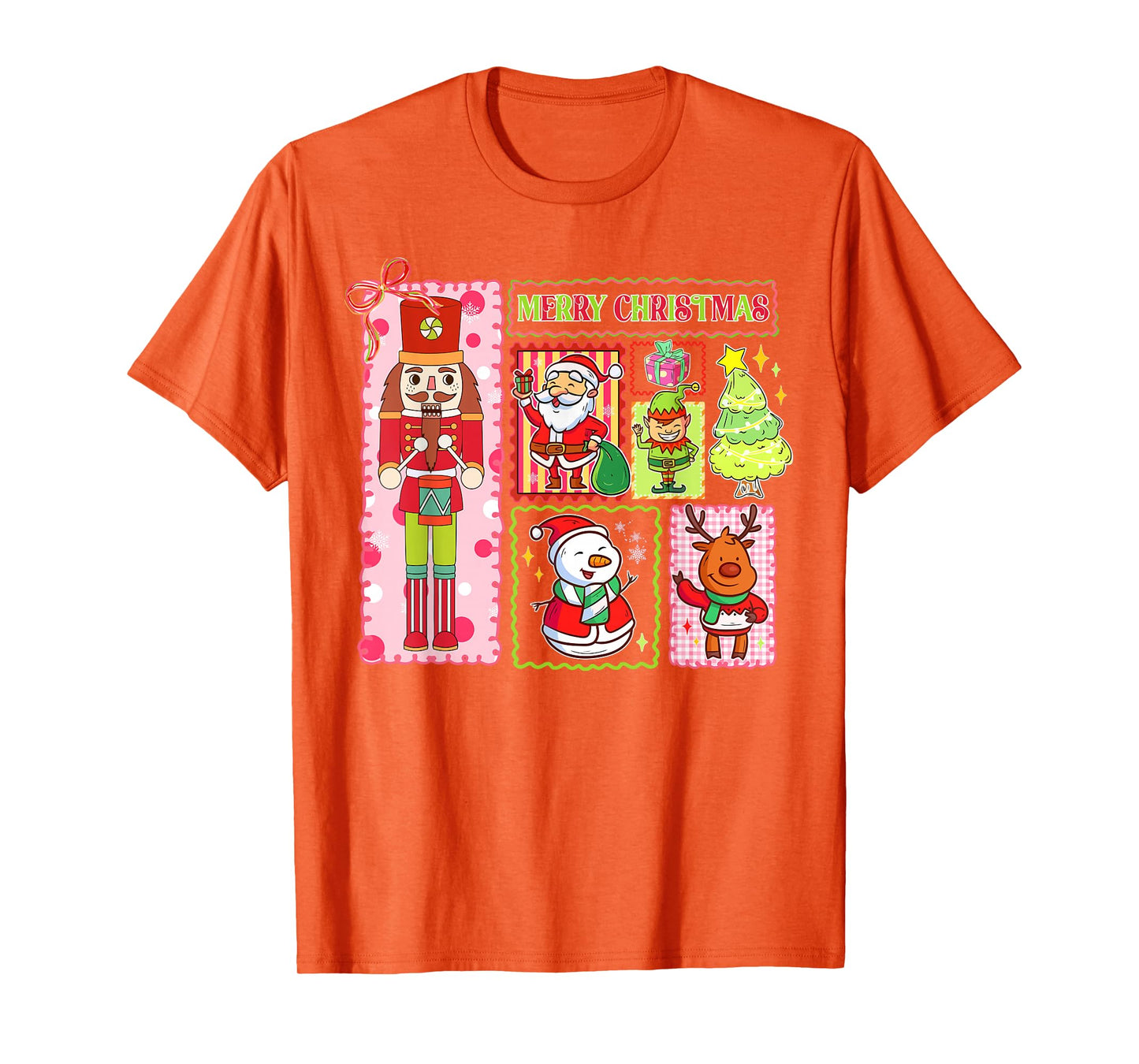 Retro Patchwork Merry Christmas Nutcracker Santa Xmas T-Shirt