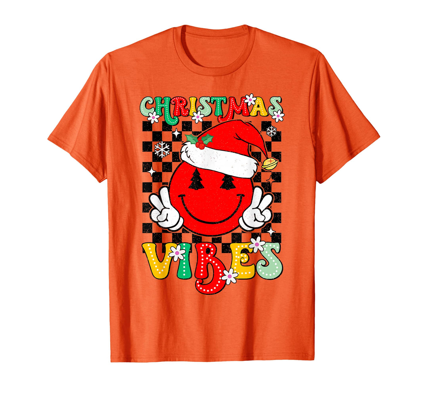 Groovy Christmas Vibes Santa Hat Xmas Teens Girls T-Shirt