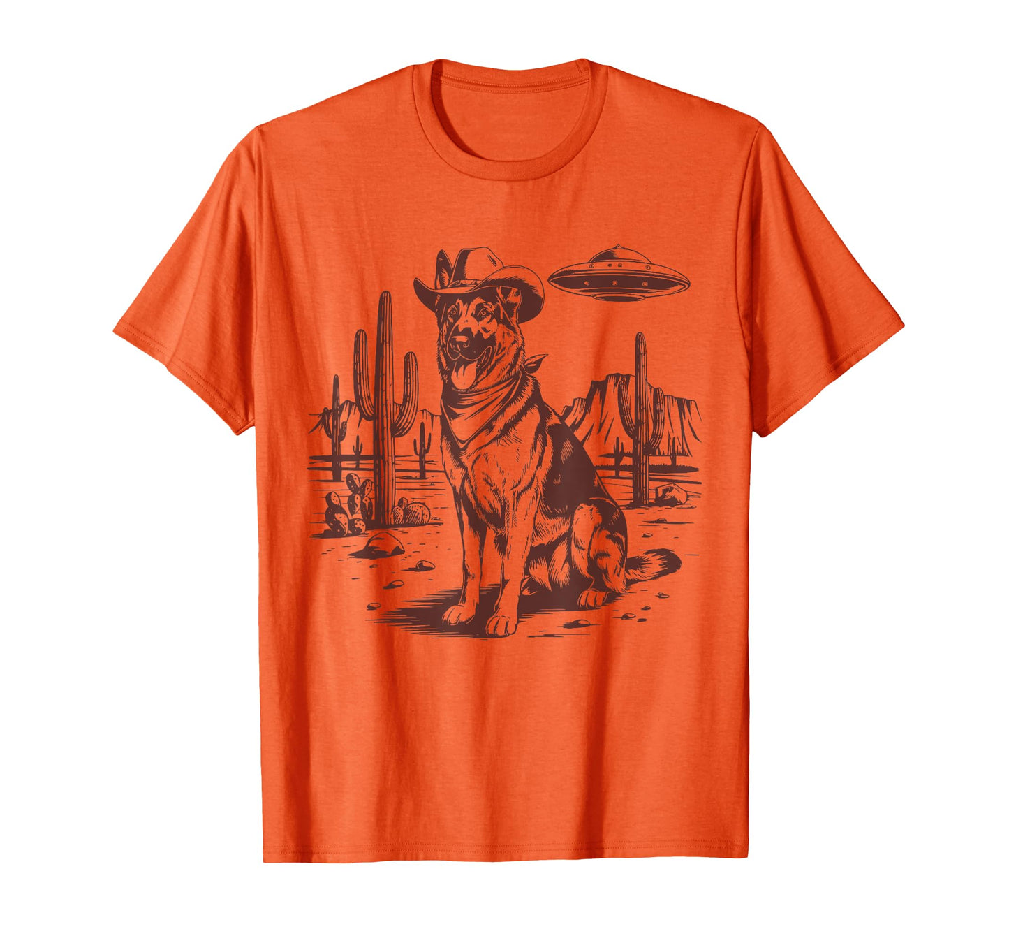 German Shepherd UFO Western Vintage Alien 90s Retro Cowboy T-Shirt