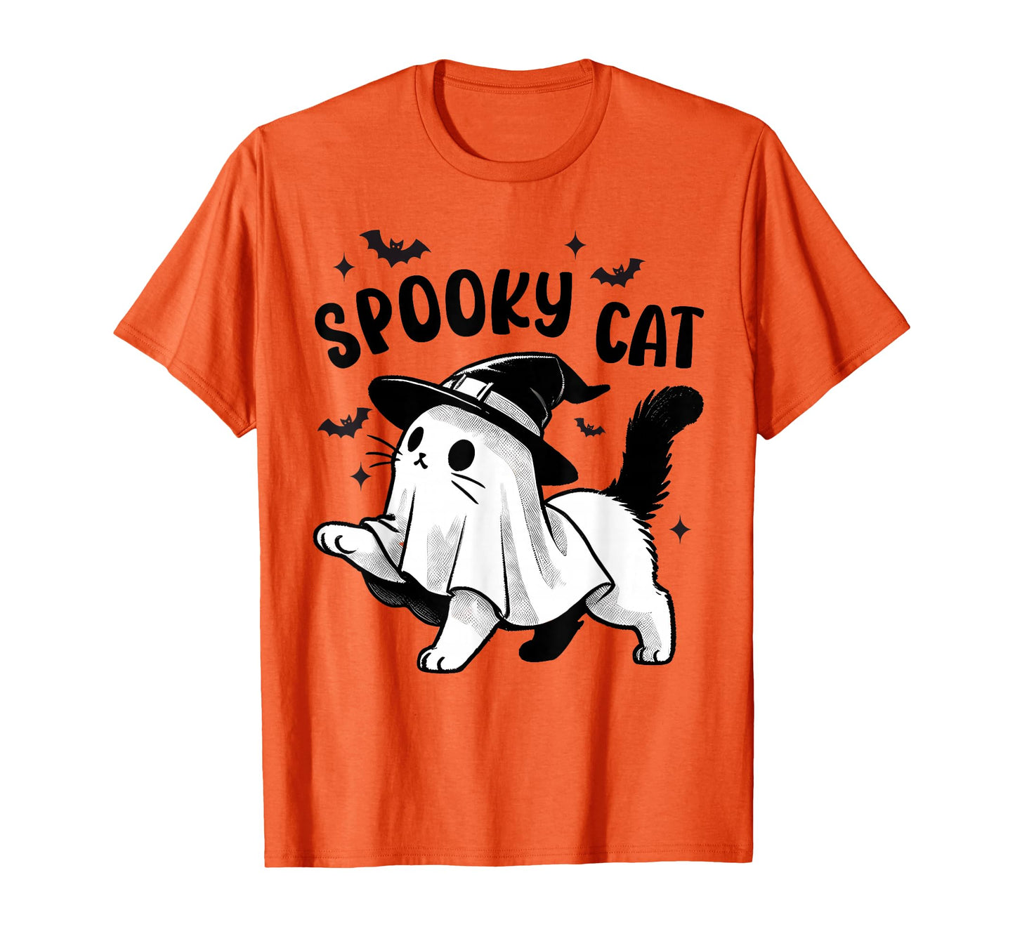 Spooky Cat Halloween Ghost Pumpkins Men Women Mom T-Shirt