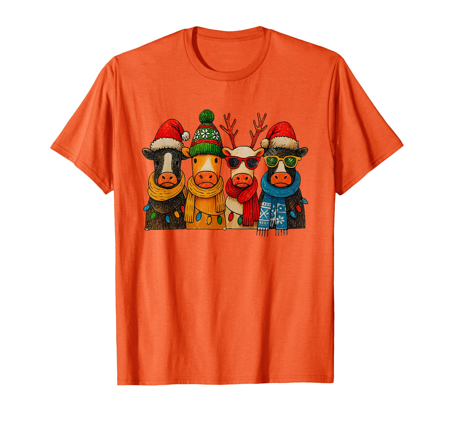 Funny Cow Christmas Lights Western Xmas Santa Farm Animal T-Shirt