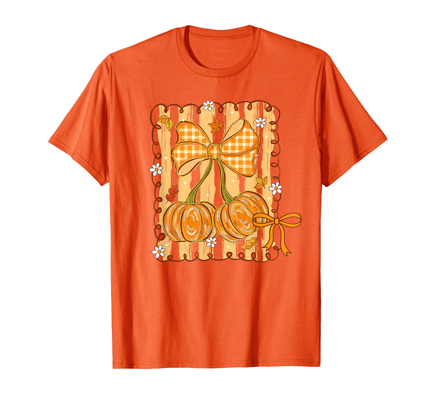 Cherry Shirt Autumn Coquette Pumpkin Fall Cozy Bow Checkered T-Shirt