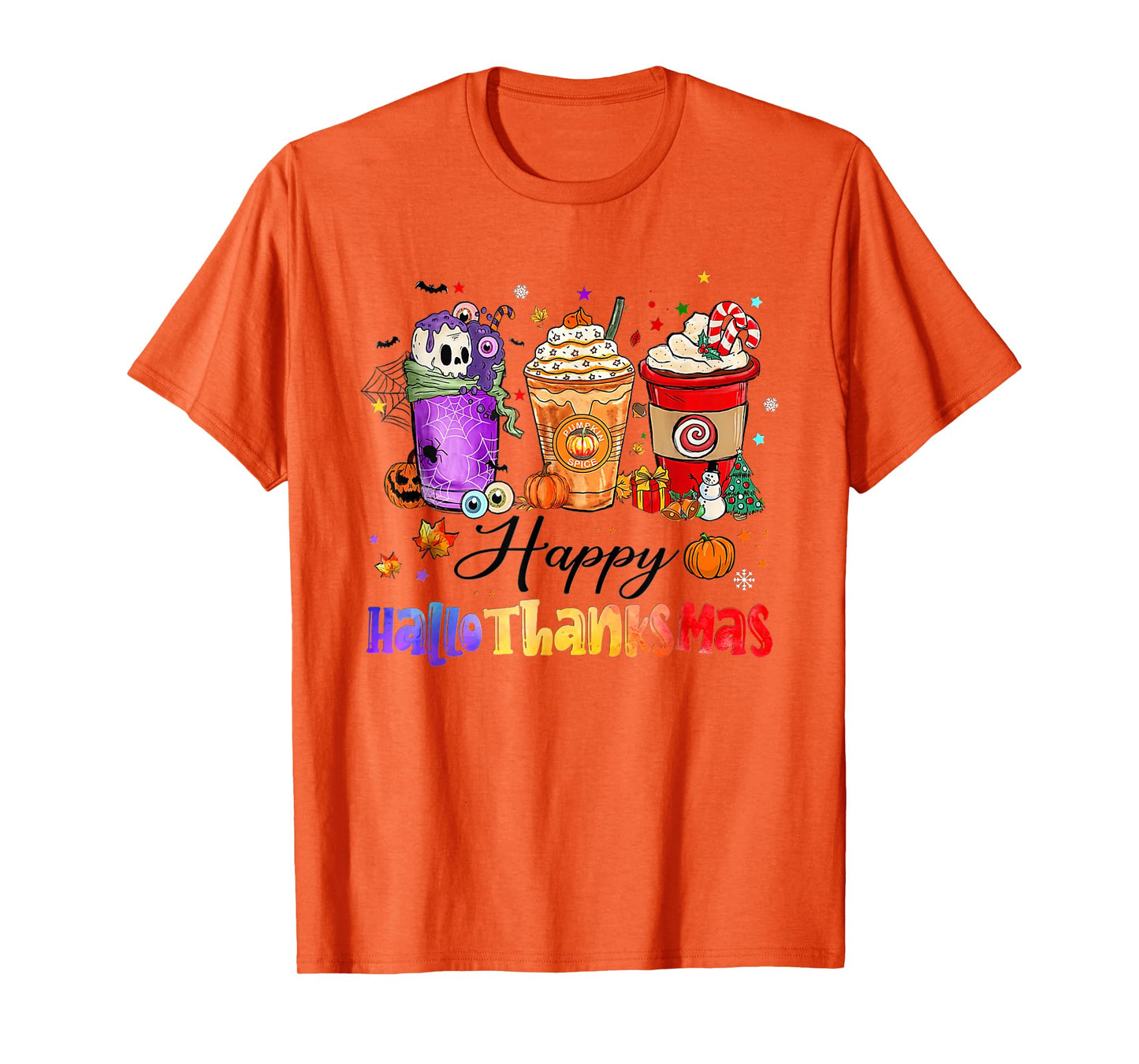 Happy Hallothanksmas Coffee Latte Halloween Thanksgiving T-Shirt