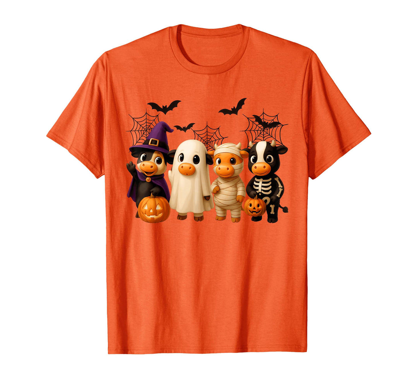 Cows in Witch Skeleton Ghost Costume Happy Halloween Day T-Shirt