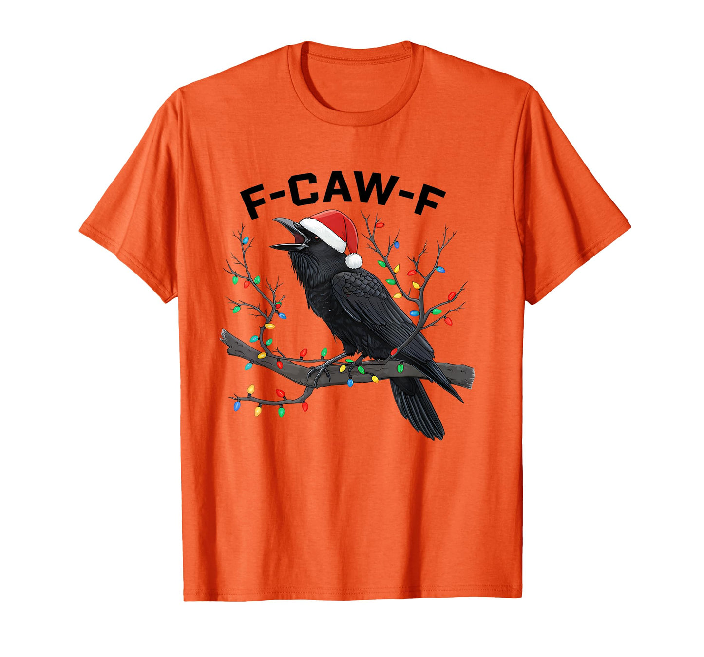 Black Crow F-Caw-F Funny Retro Christmas Lights Santa hat T-Shirt