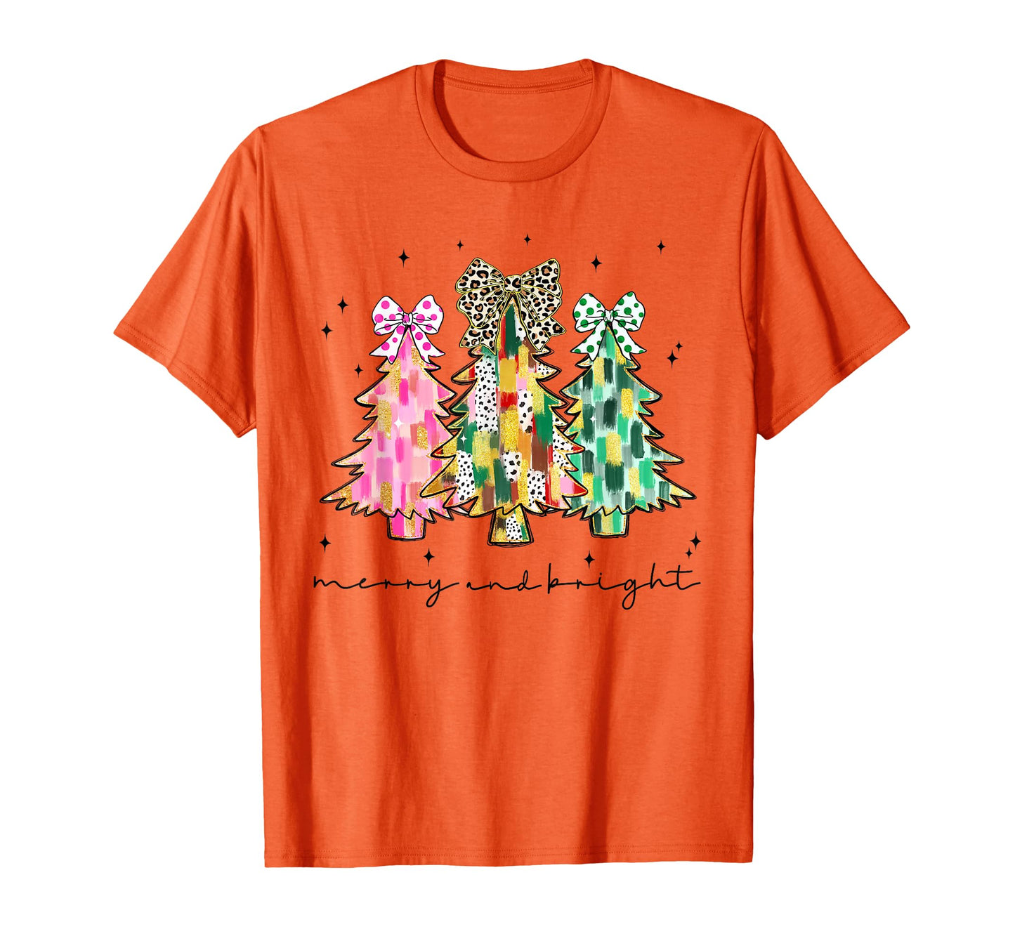 Colorful Christmas Tree Cute Bow Men Women Xmas Coquette T-Shirt