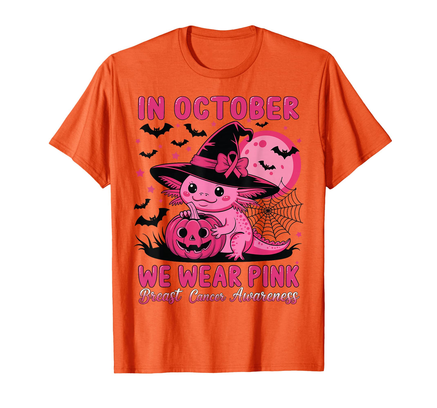 in October We Wear Pink Cute Axolotl Breast Cancer Awareness T-Shirt
