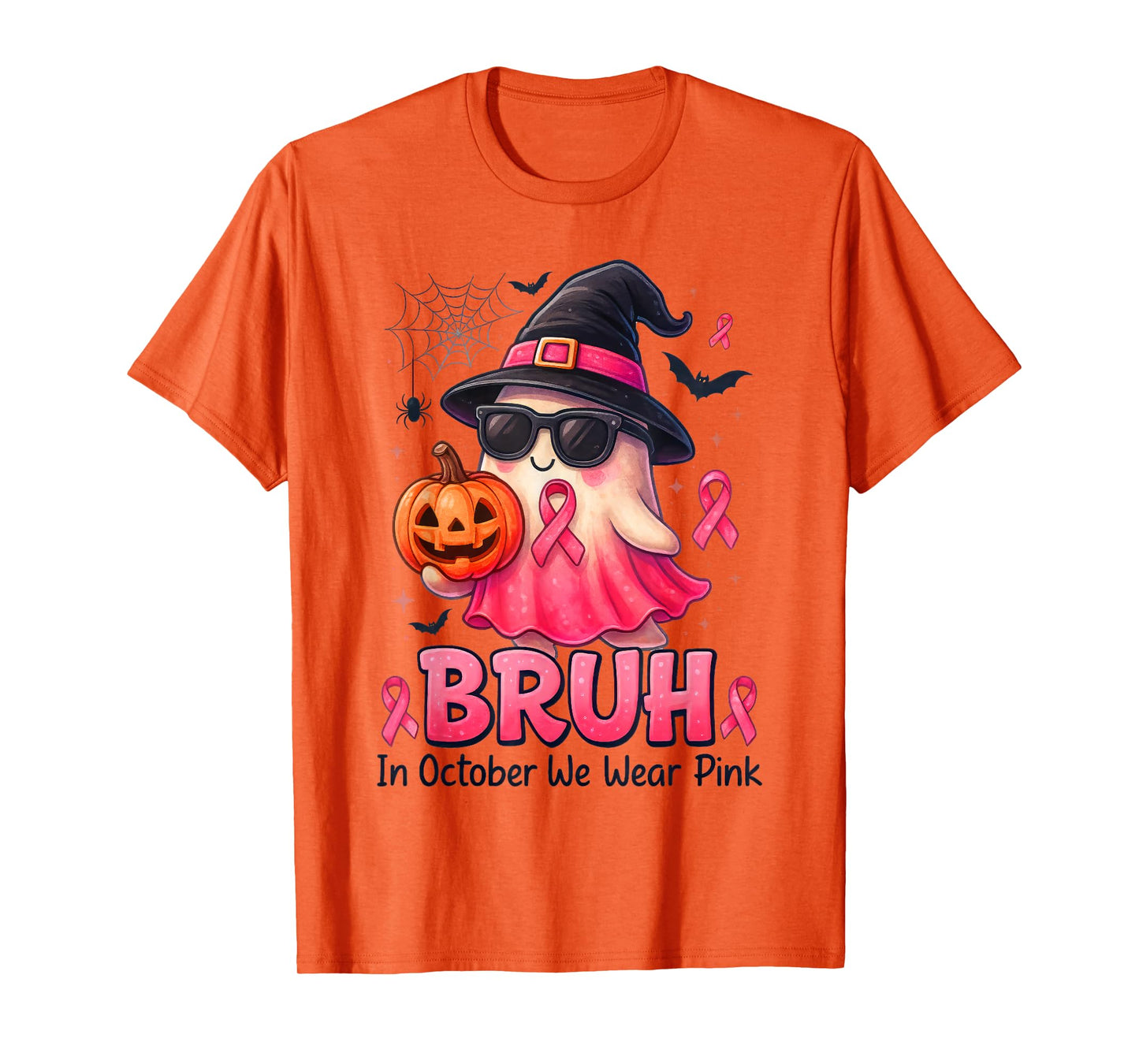 Breast Cancer Bruh in October We Wear Pink Boo Pumpkin T-Shirt