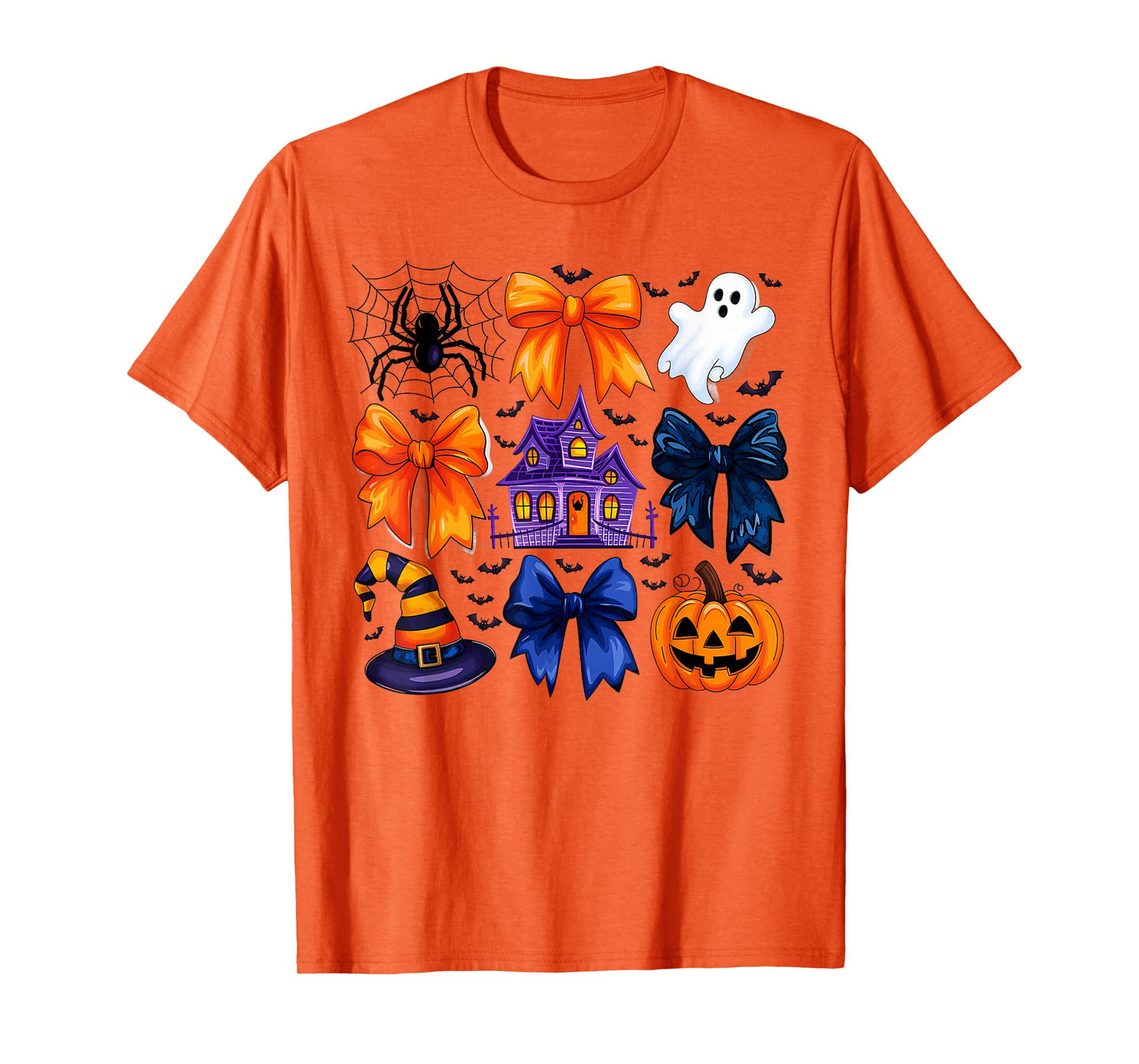 Halloween Haunted House Spooky Spider Web Ghost Witch Bows T-Shirt