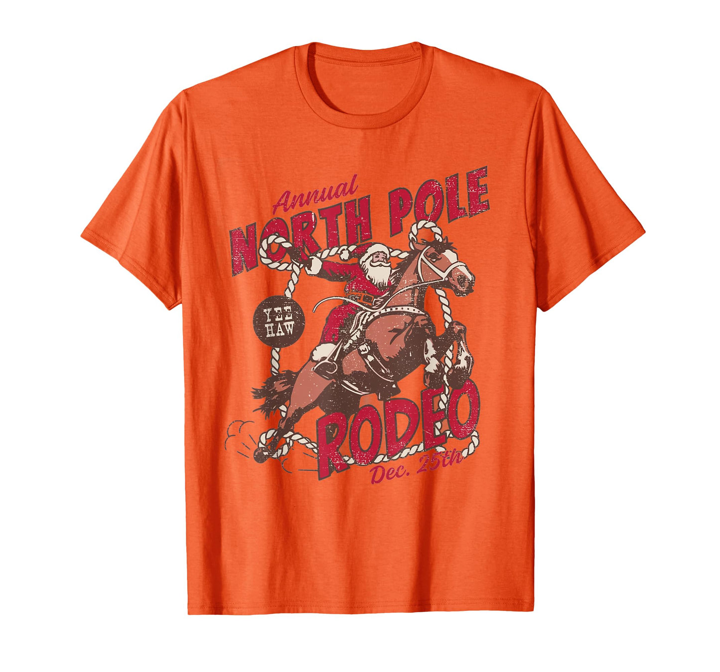 Vintage North Pole Rodeo Cowboy Santa Country Christmas T-Shirt