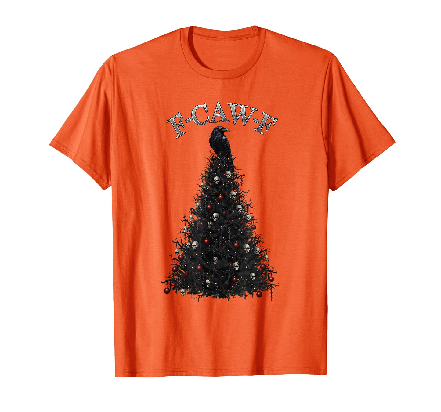 F-CAW-F Gothic Christmas Tree Raven Santa Hat Skulls Lights T-Shirt