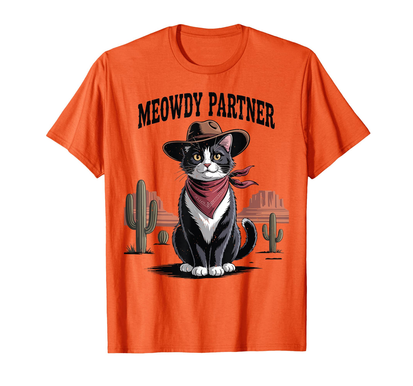 Tuxedo Cat-Shirt Meowdy Partner Cowboy Dad Mom Men Funny T-Shirt