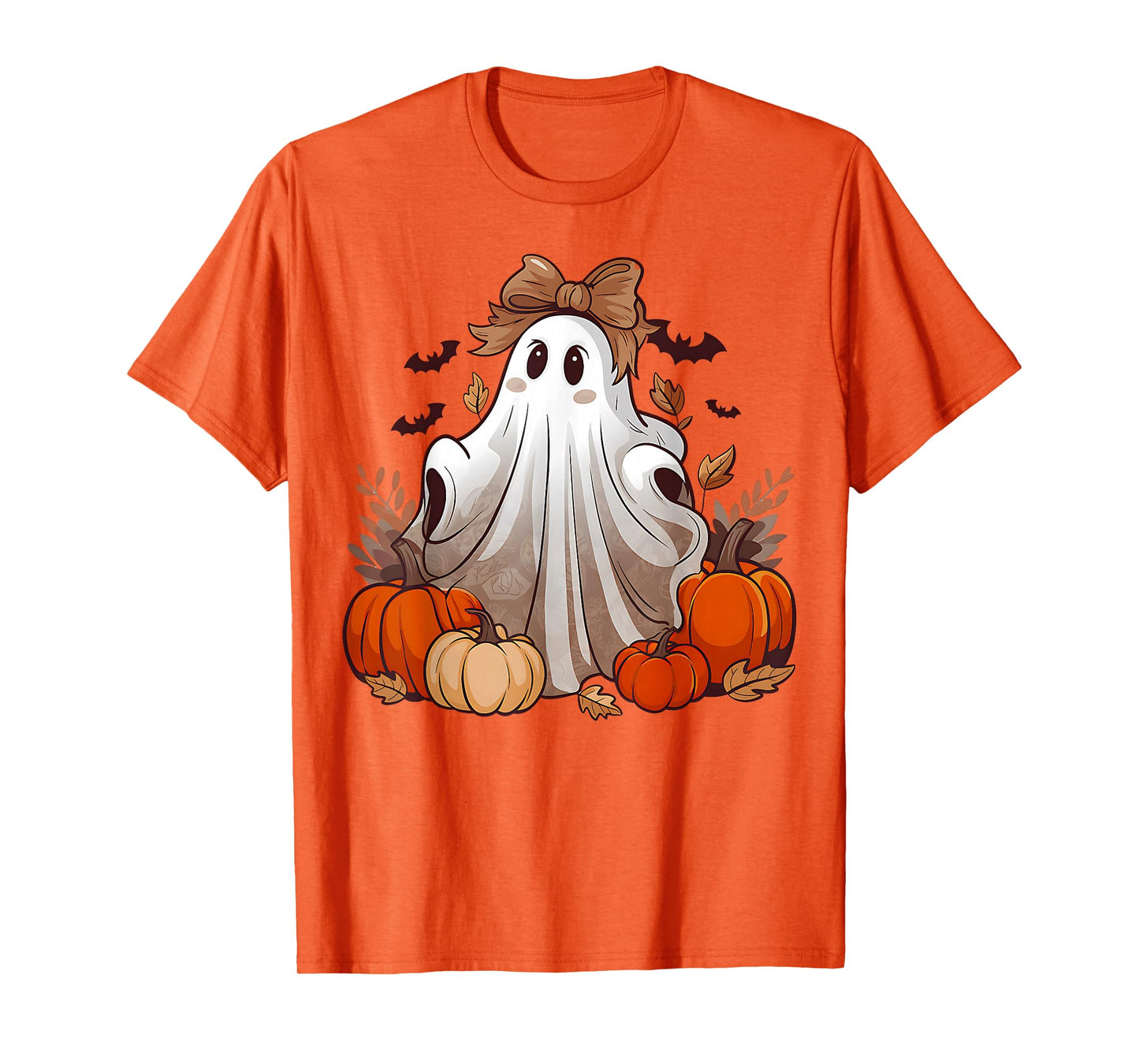 Fall Pumpkin Bowtie Ghost Halloween Costume Boo Girls Women T-Shirt