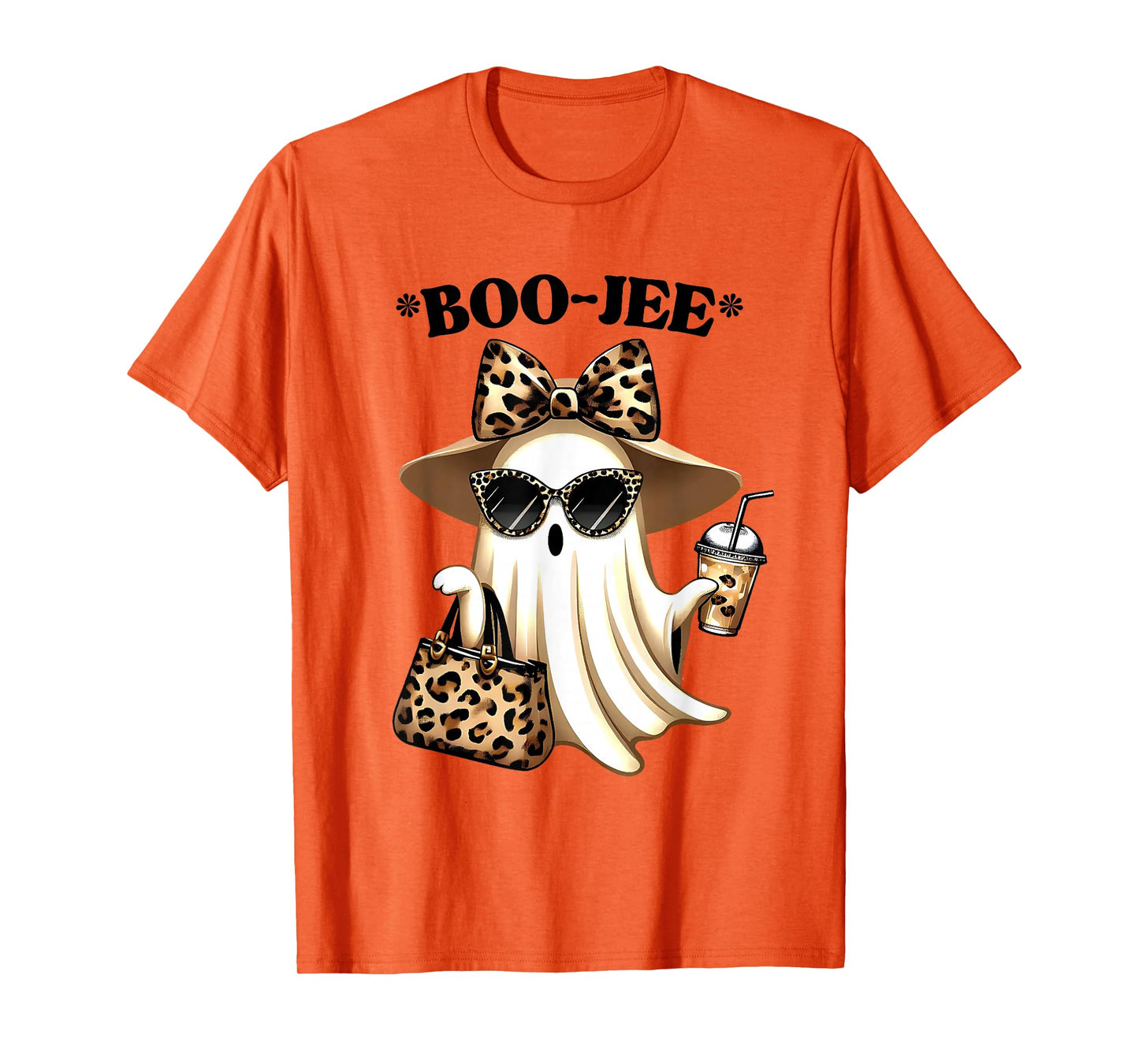 Coquette Leopard Ghost Coffee Boo-JEE Halloween Boujee Ghost T-Shirt